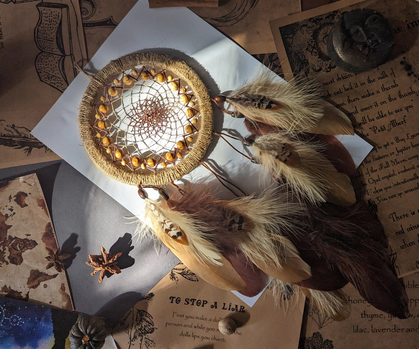 Handmade Compact Dreamcatcher in Beige and Blown