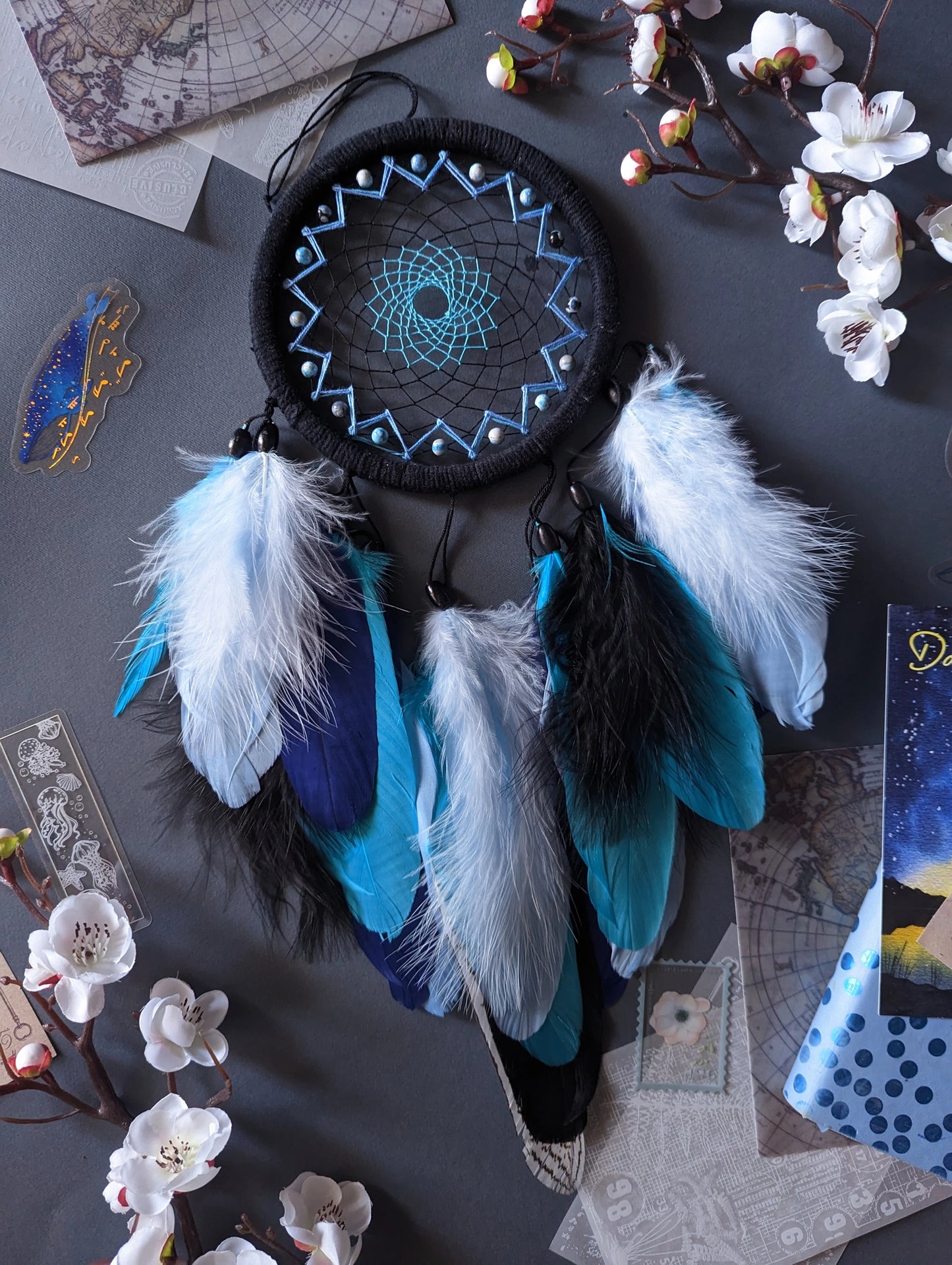 Handmade Blue Dreamсatcher with Agate Beads