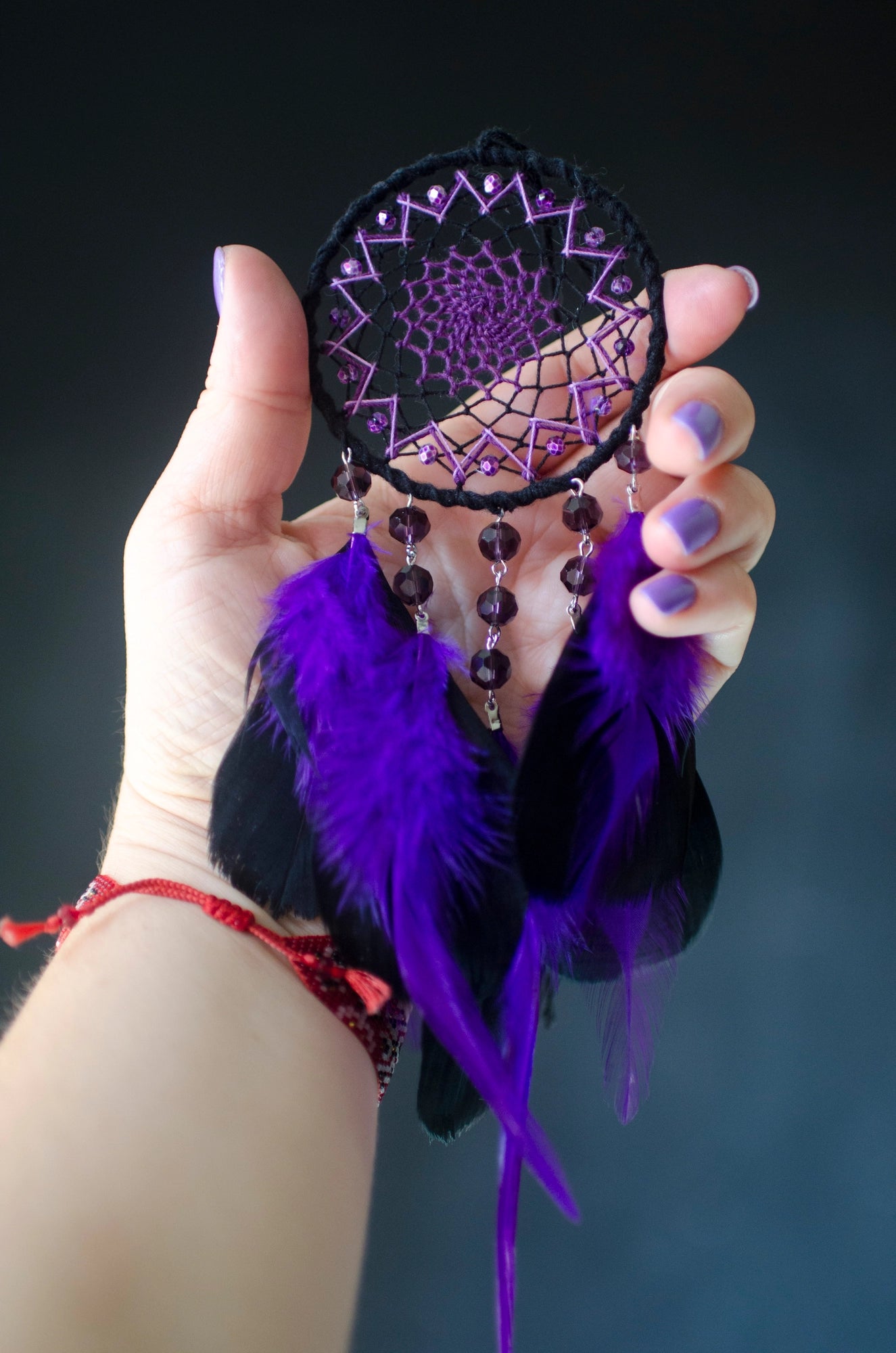 Small Black and Purple Dreamcatcher Car Rearview Charm