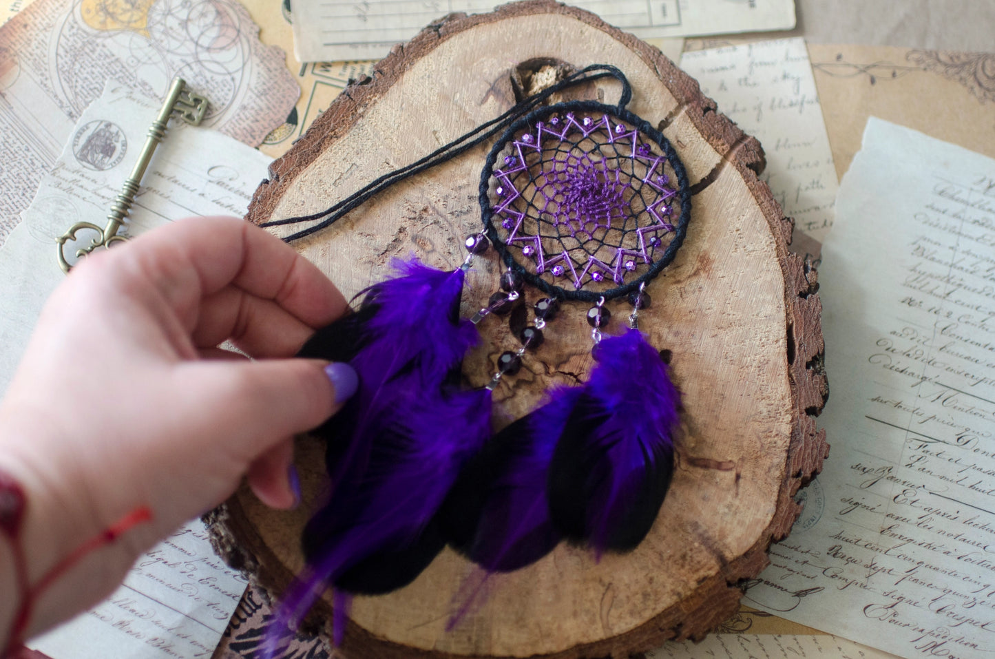 Small Black and Purple Dreamcatcher Car Rearview Charm