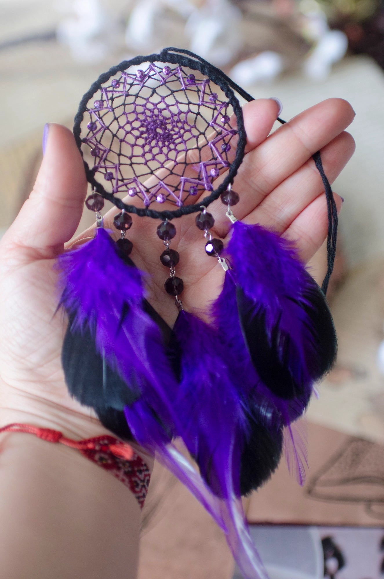 Small Black and Purple Dreamcatcher Car Rearview Charm