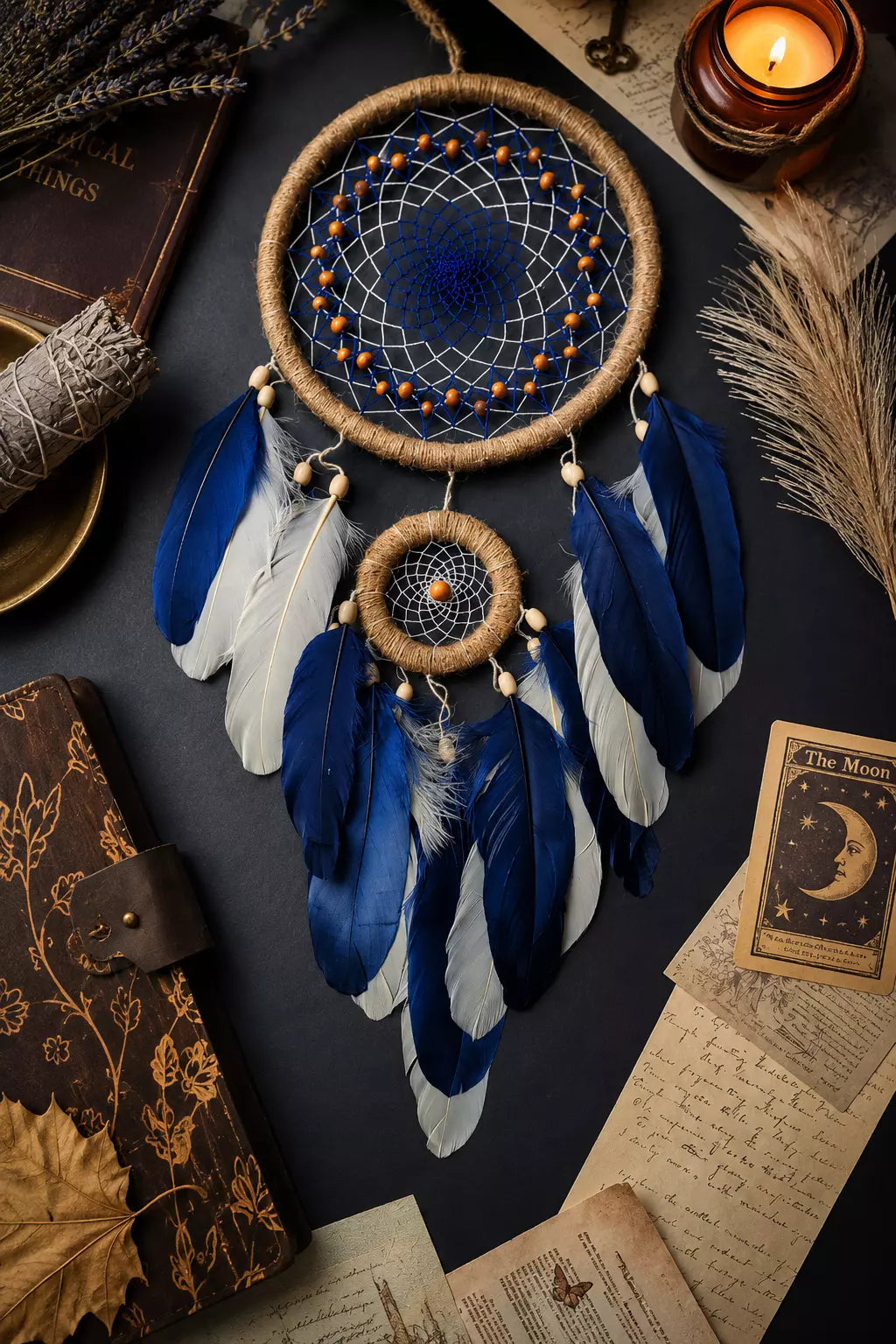 Handcrafted Boho Dream Catcher Wall Hanging with Natural Feathers