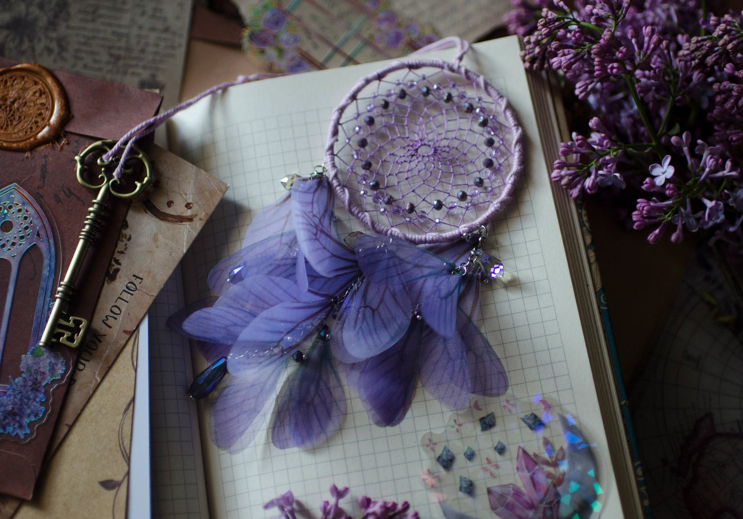 Purple Dream Catcher Butterfly Car Rearview Mirror Charm