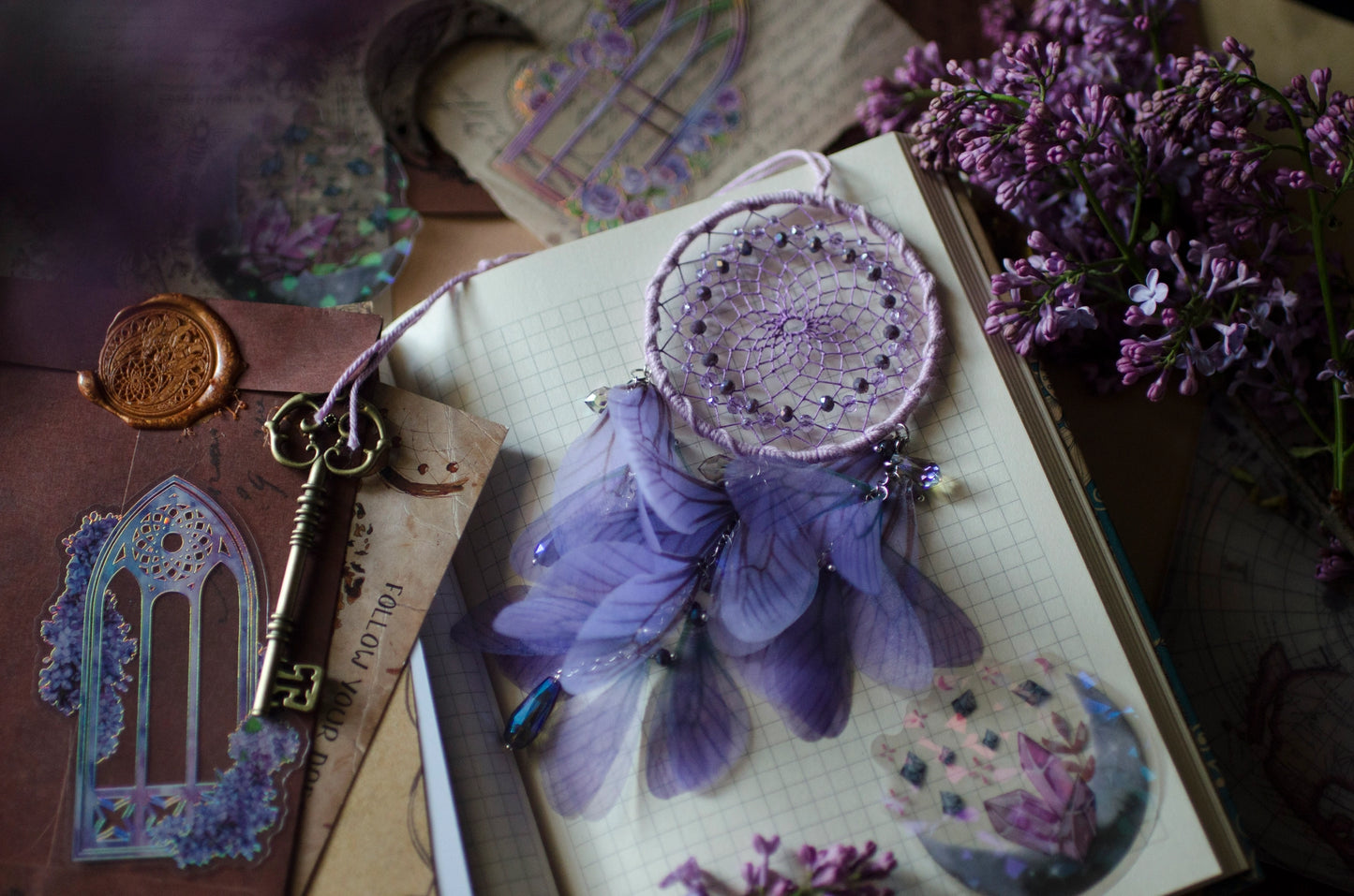 Purple Dream Catcher Butterfly Car Rearview Mirror Charm