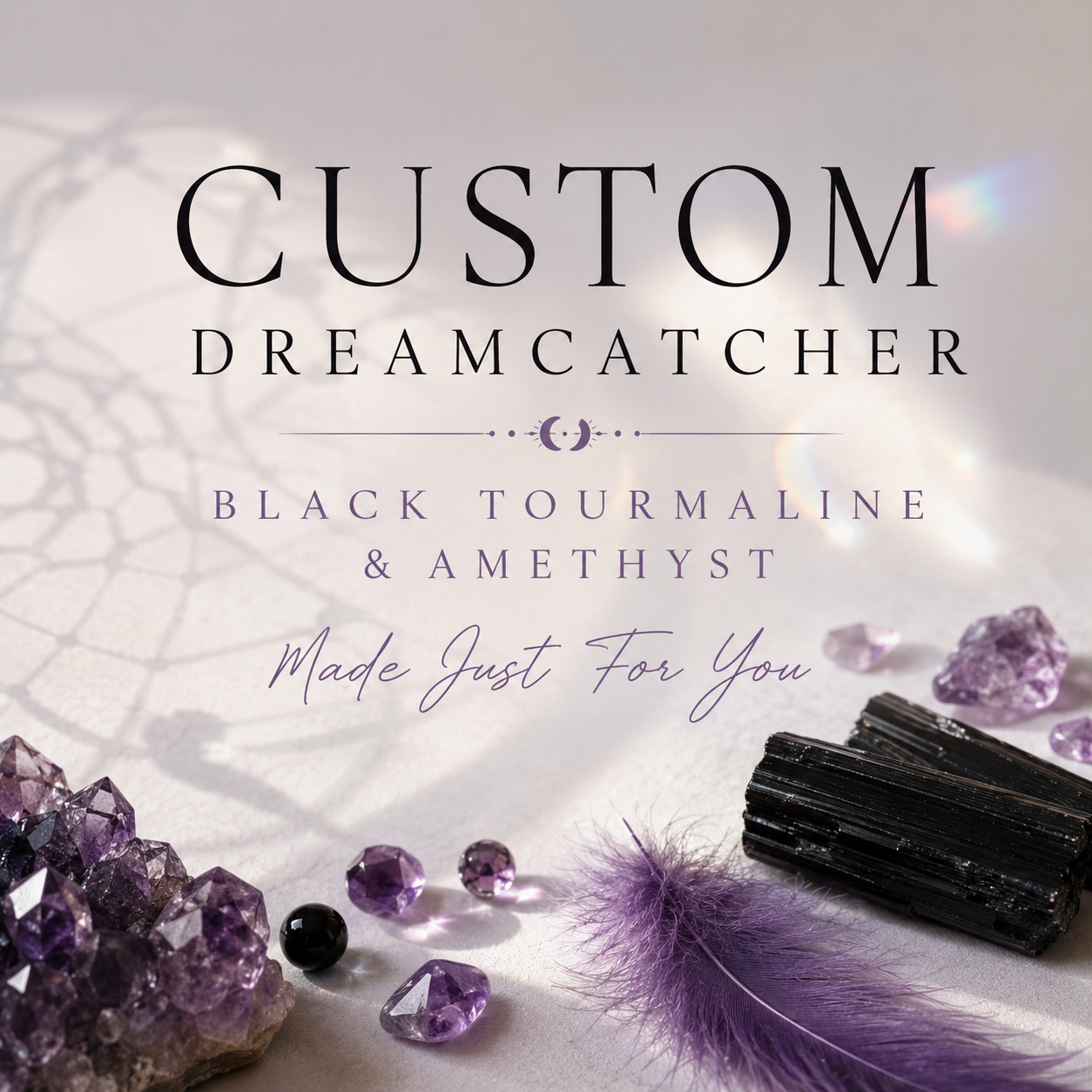 Custom Black Tourmaline & Amethyst Dreamcatcher | Personalized Handmade Dream Catcher