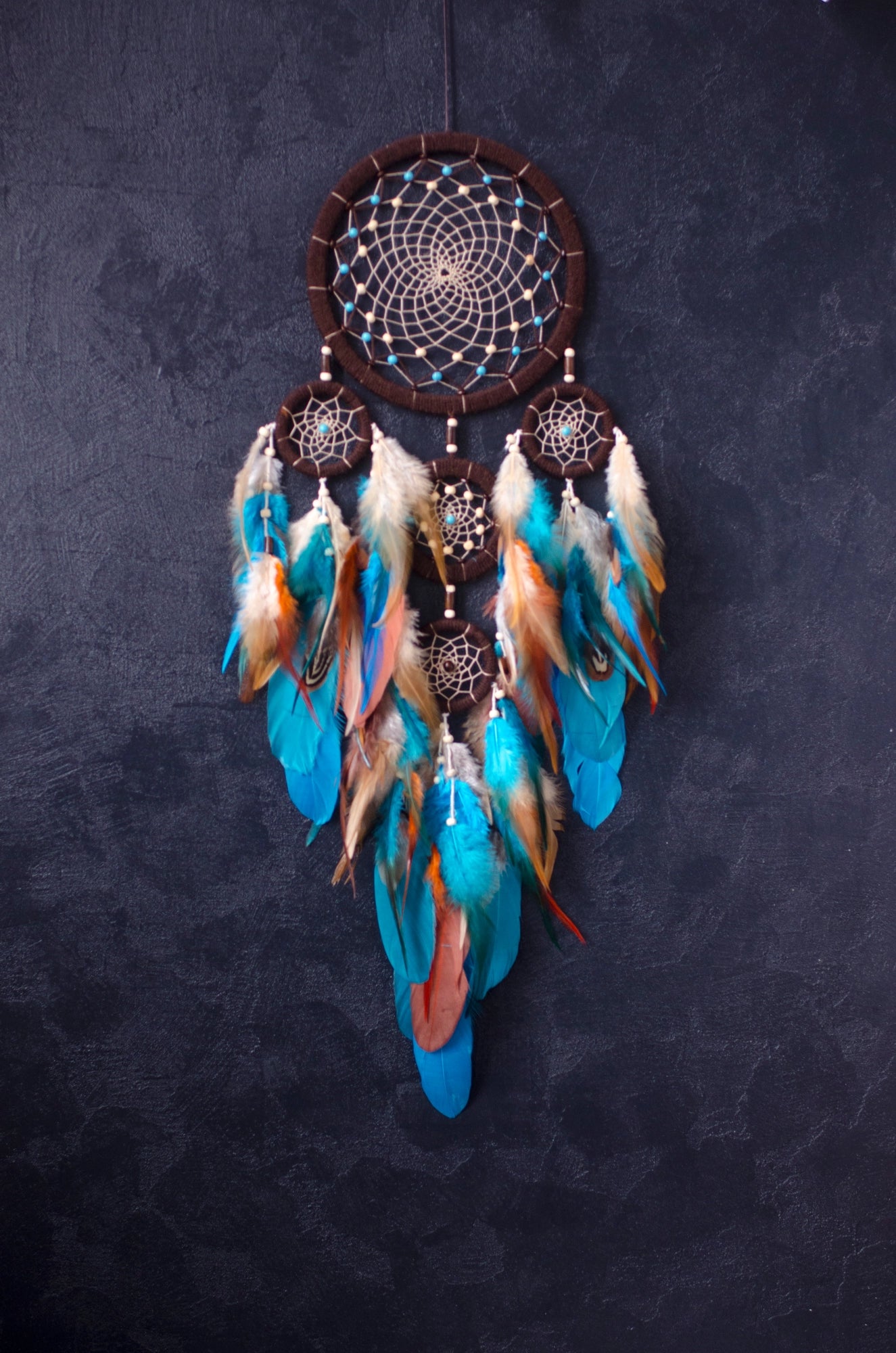 Turquoise brown dreamcatcher wall hanging