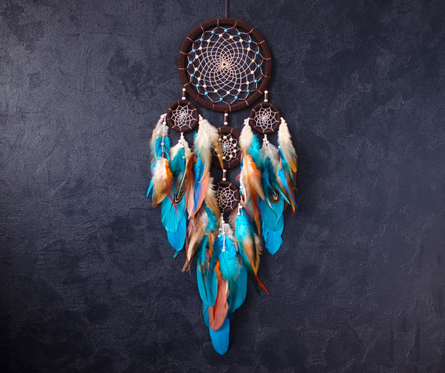 Turquoise brown dreamcatcher wall hanging