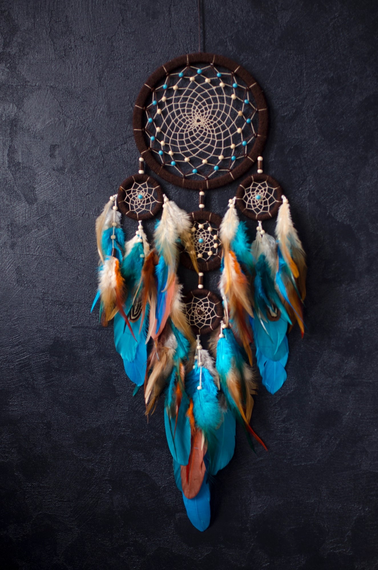 Turquoise brown dreamcatcher wall hanging