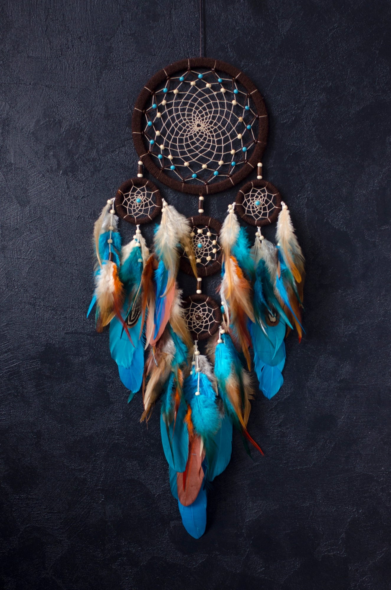 Turquoise brown dreamcatcher wall hanging