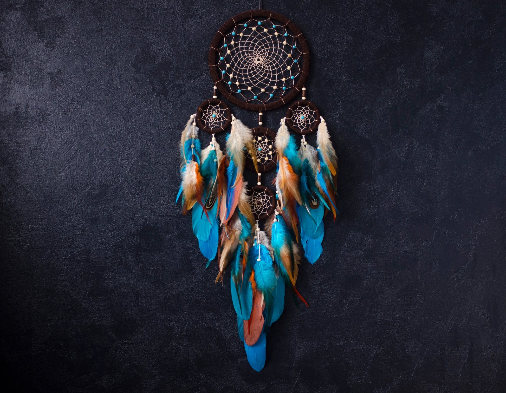 Turquoise brown dreamcatcher wall hanging