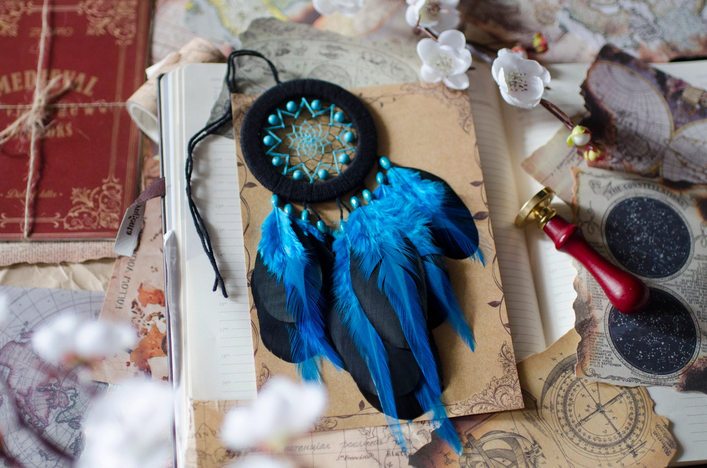 Small Black Blue Dreamcatcher with Turquoise Beads