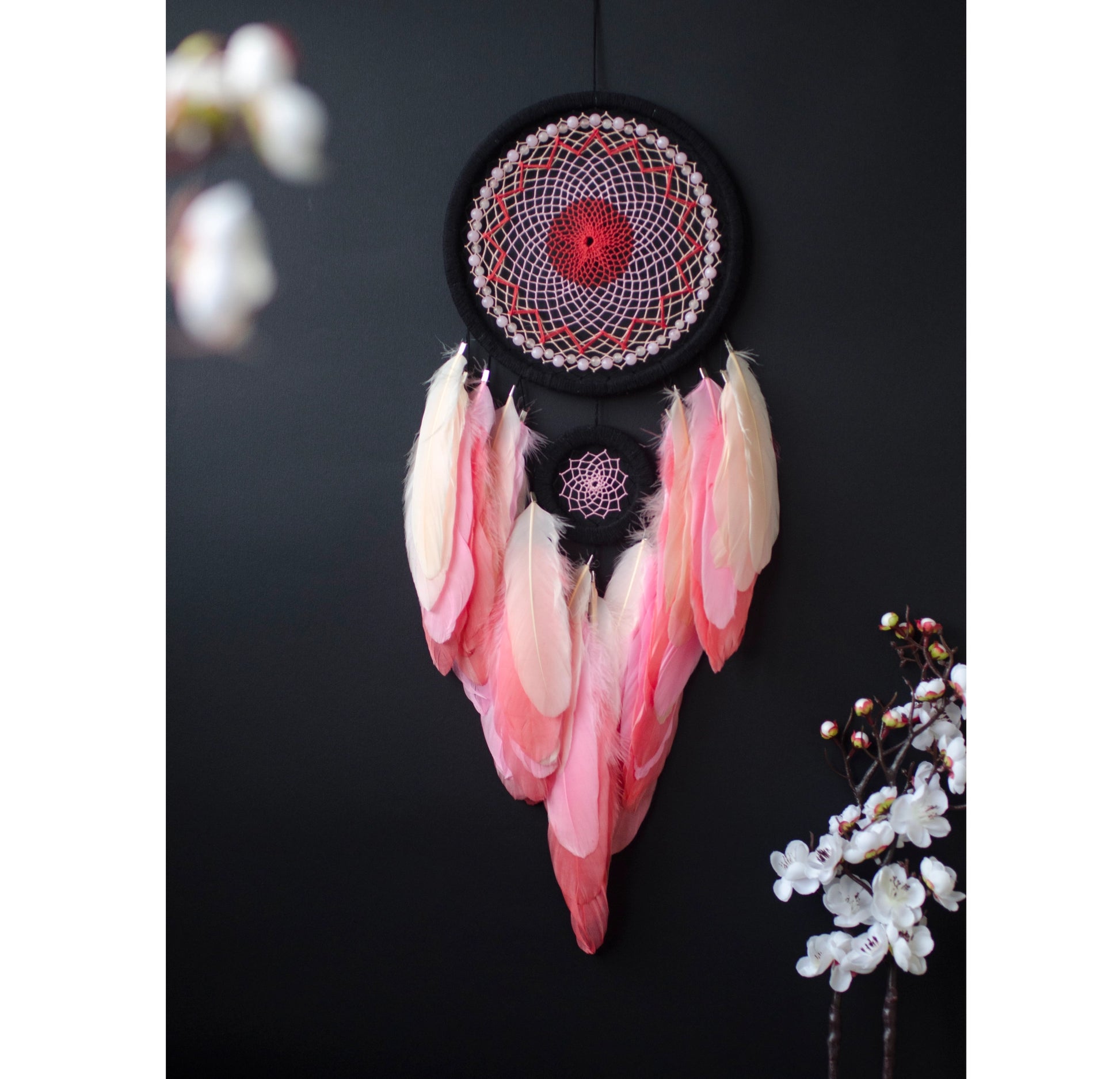 Large Handmade Flamingo Pink Dreamcatcher for Girls