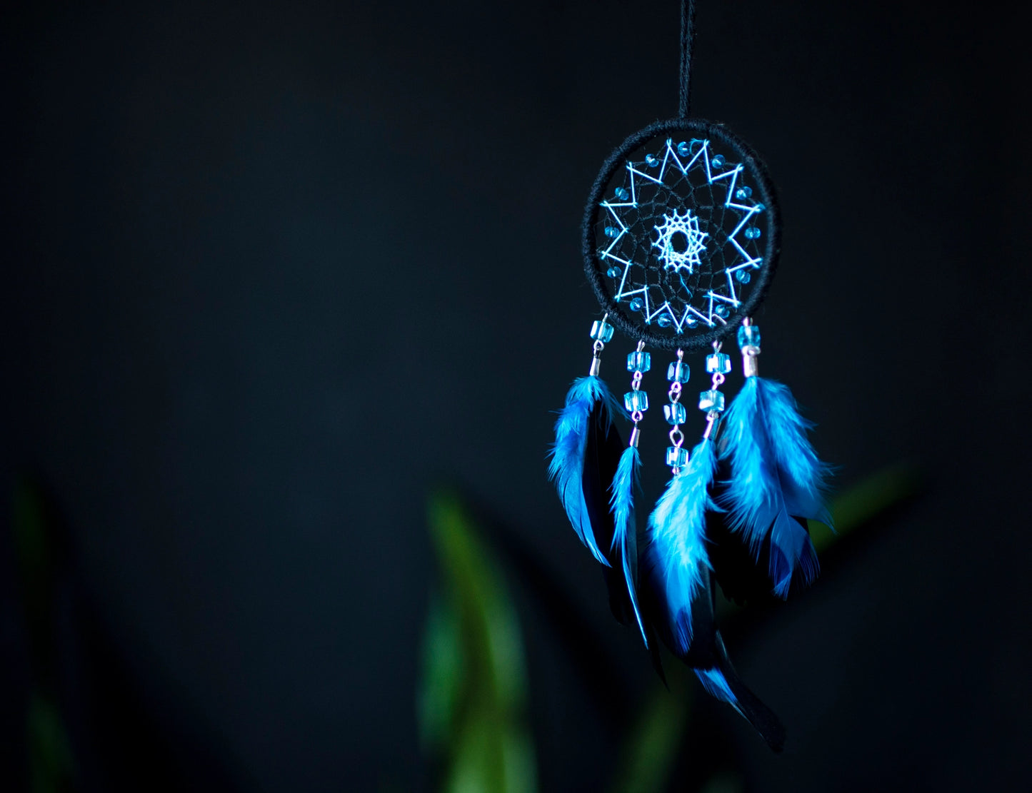 Handmade Lake Blue with Black Small Dream Catcher | Car Rearview Mirror Hanging Dreamcatcher Charm