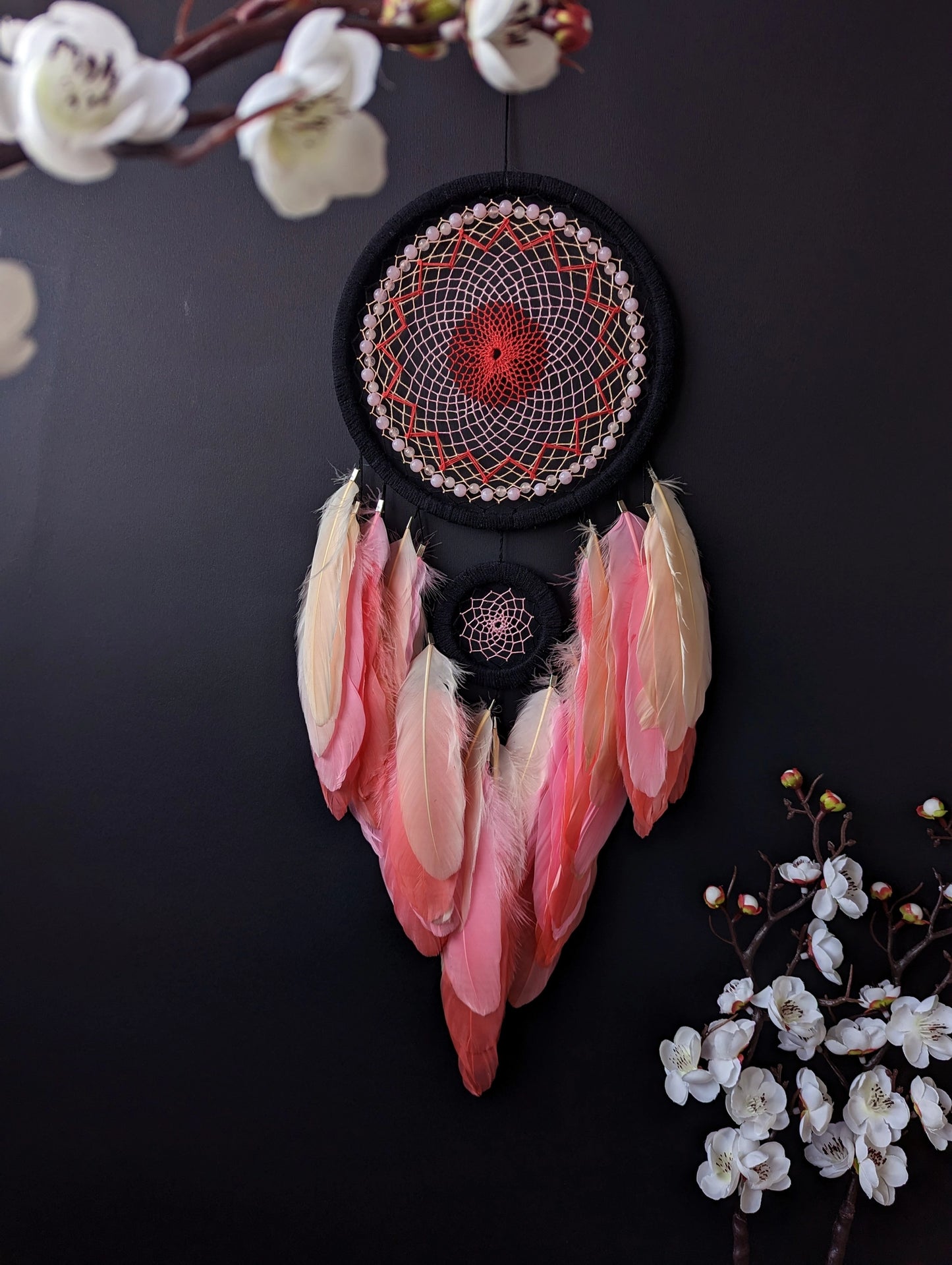 Large Handmade Flamingo Pink Dreamcatcher for Girls