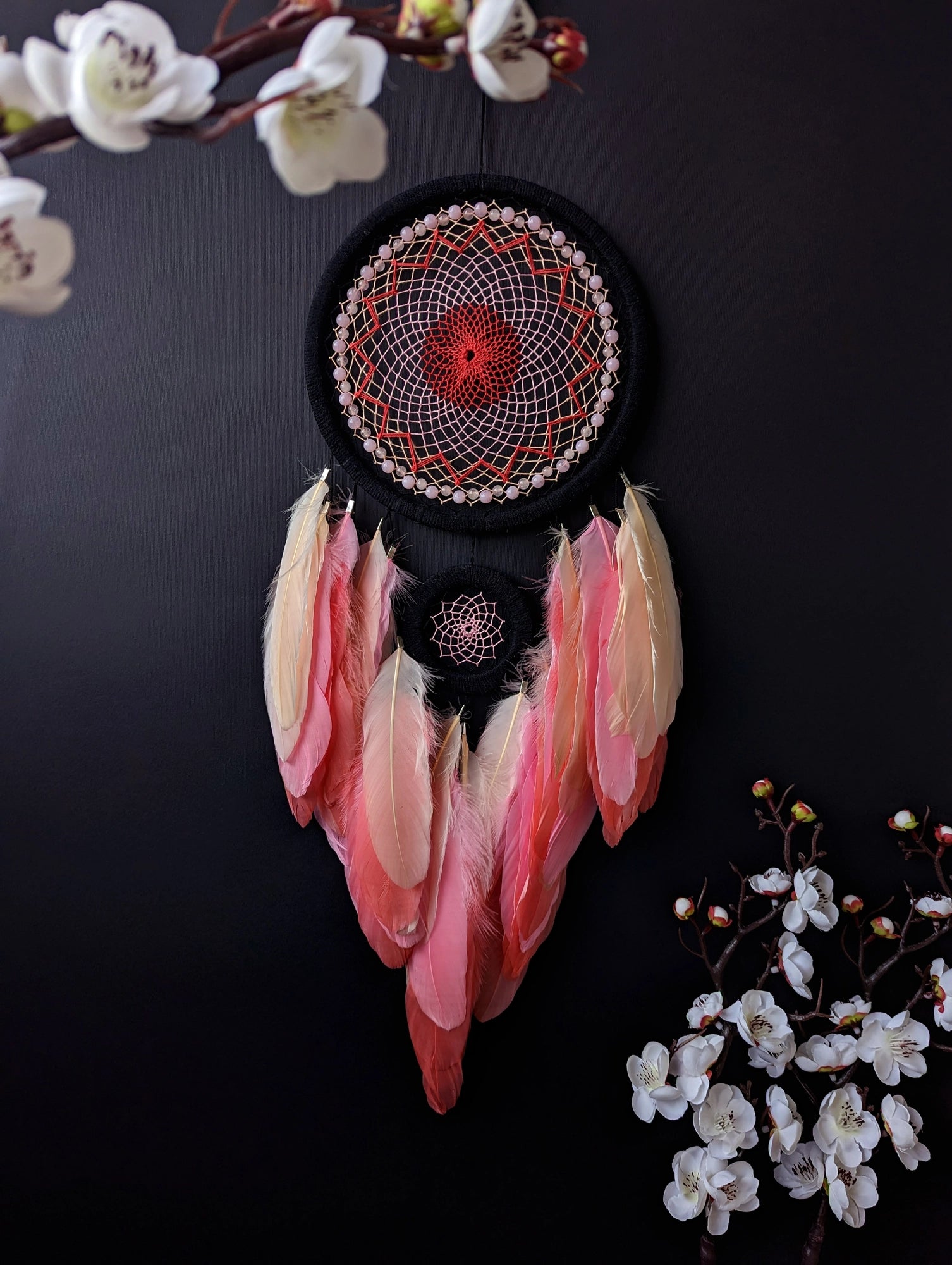 Large Handmade Flamingo Pink Dreamcatcher for Girls