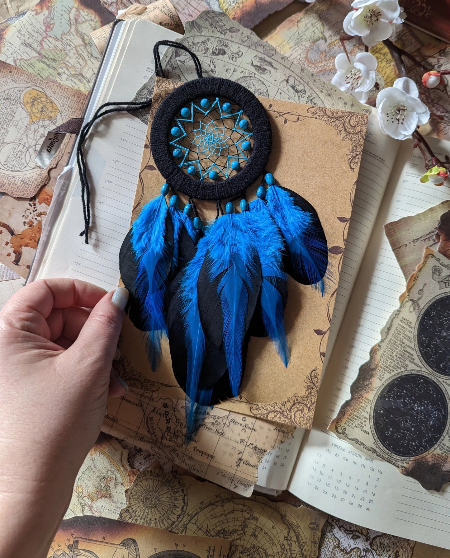 Small Black Blue Dreamcatcher with Turquoise Beads