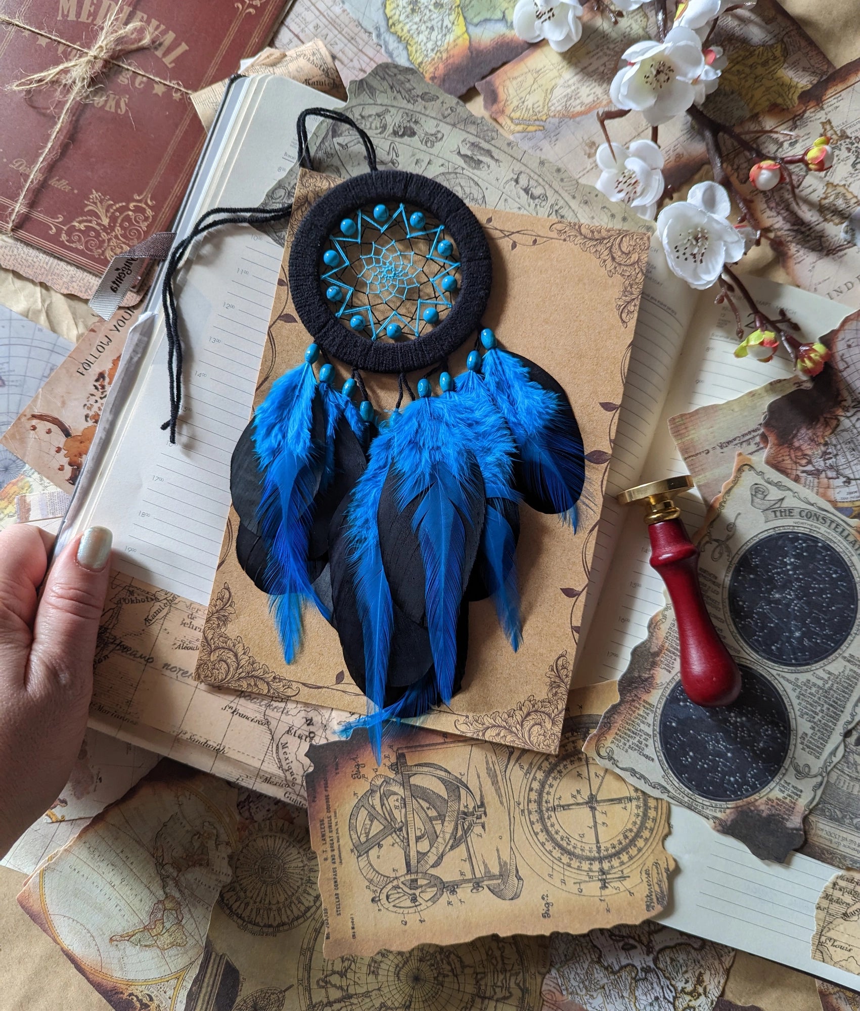 Small Black Blue Dreamcatcher with Turquoise Beads