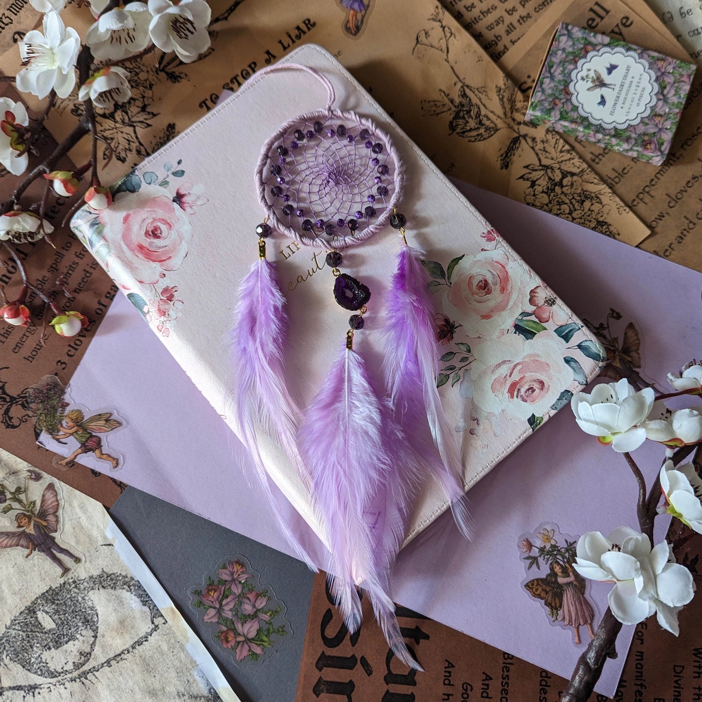 Handmade Purple Amethyst Dream Catcher  | Car Rearview Mirror charm