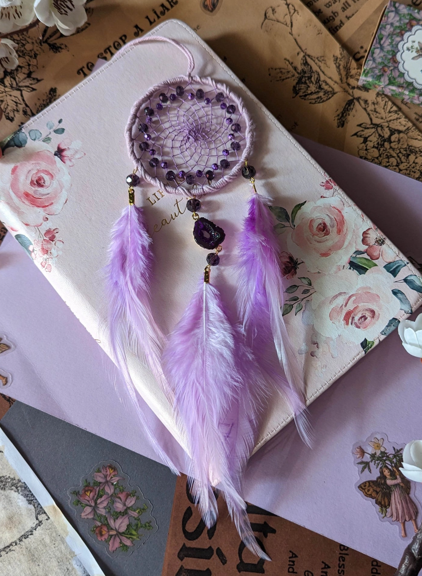 Handmade Purple Amethyst Dream Catcher  | Car Rearview Mirror charm