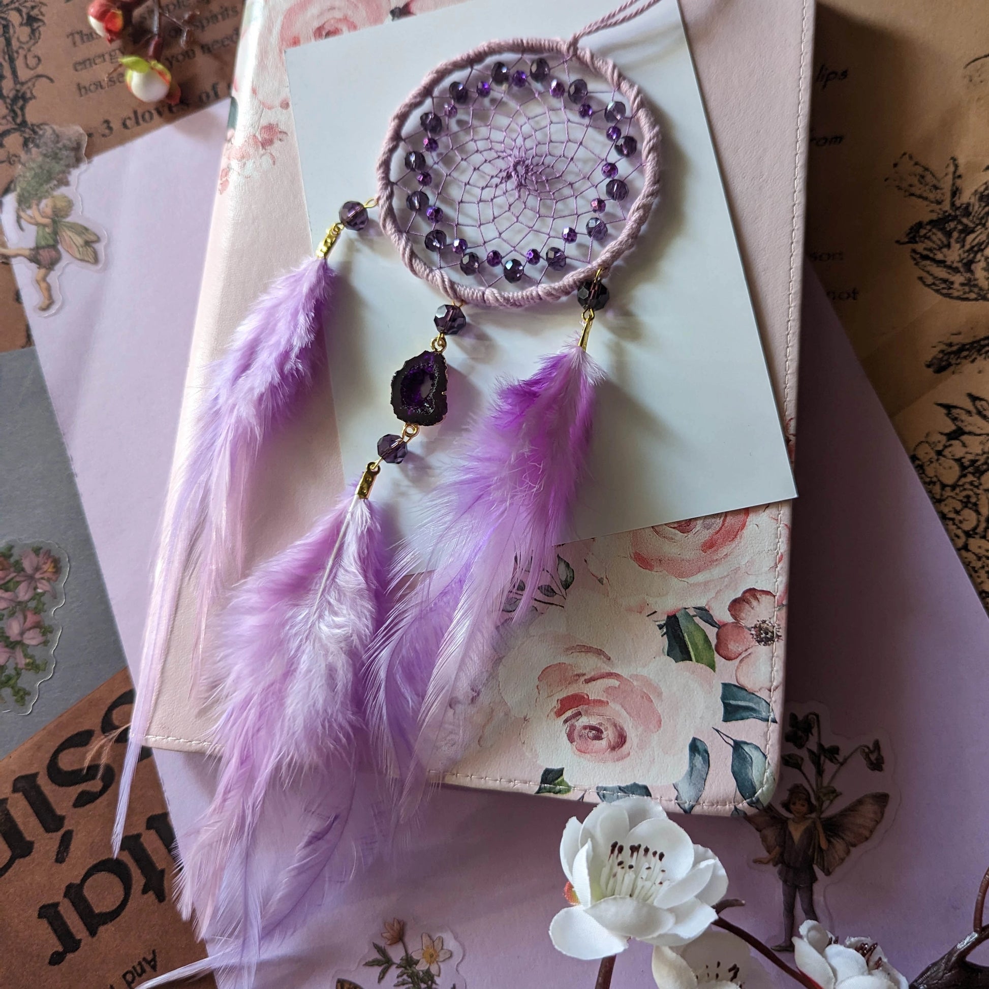 Handmade Purple Amethyst Dream Catcher  | Car Rearview Mirror charm