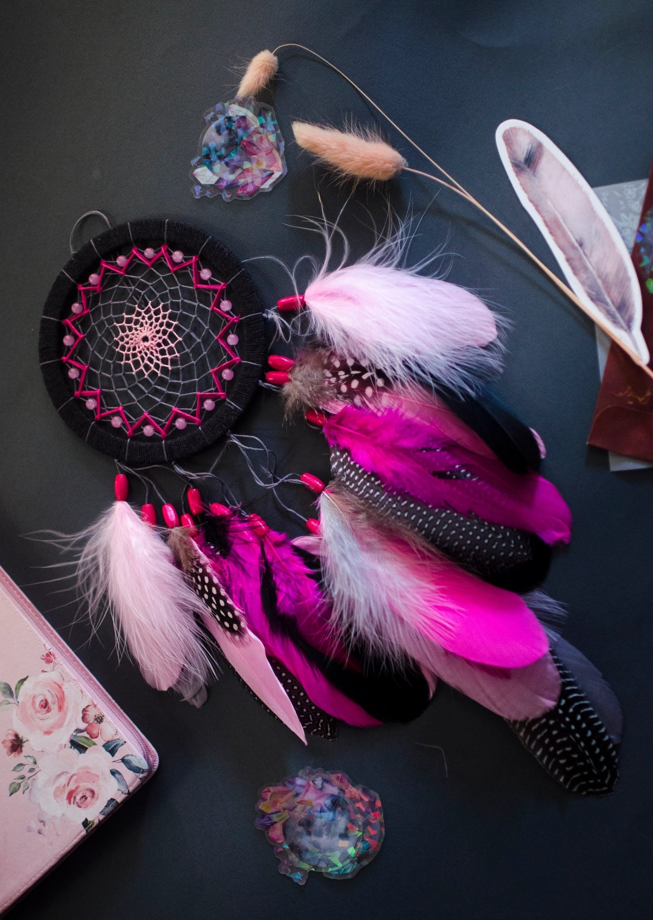 Handmade Vibrant Pink & Black Dreamcatcher