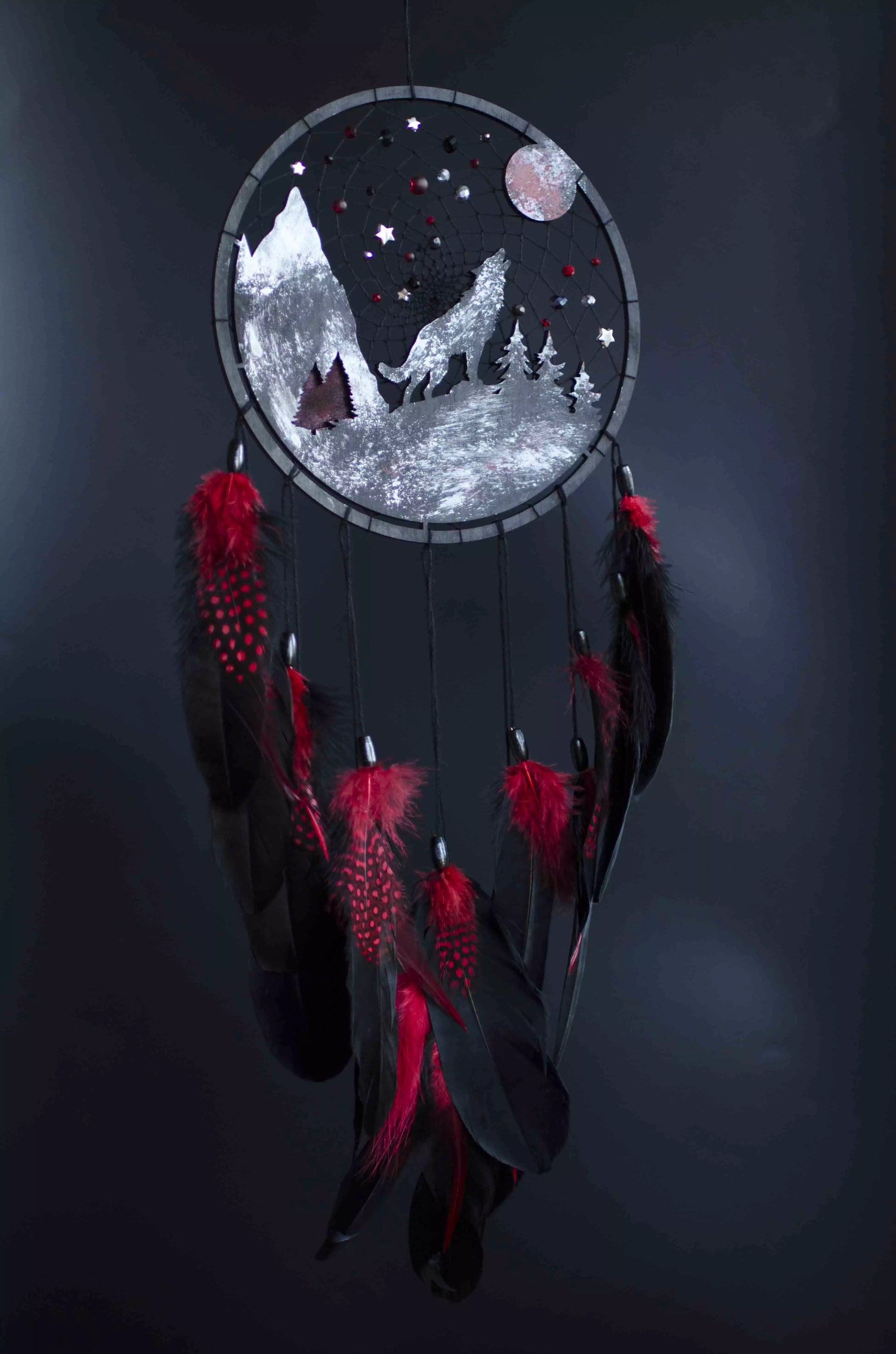 Handmade Wolf Silhouette Dreamcatcher