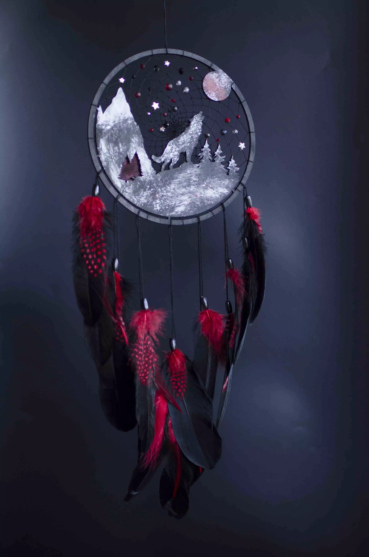 Handmade Wolf Silhouette Dreamcatcher