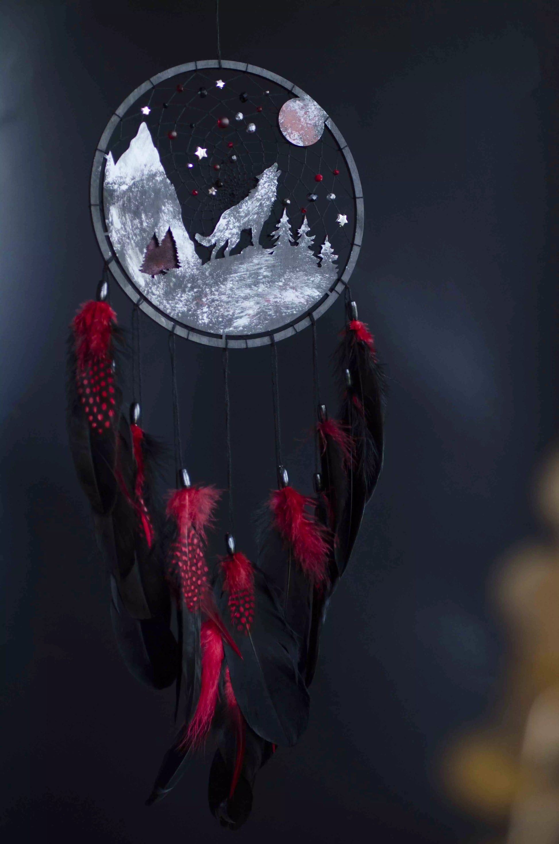 Handmade Wolf Silhouette Dreamcatcher