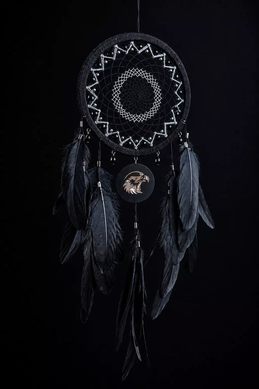 Eagle Dream Catcher, Black Gothic Wall Hanging, Boho Bedroom Decor, Eagle Gift