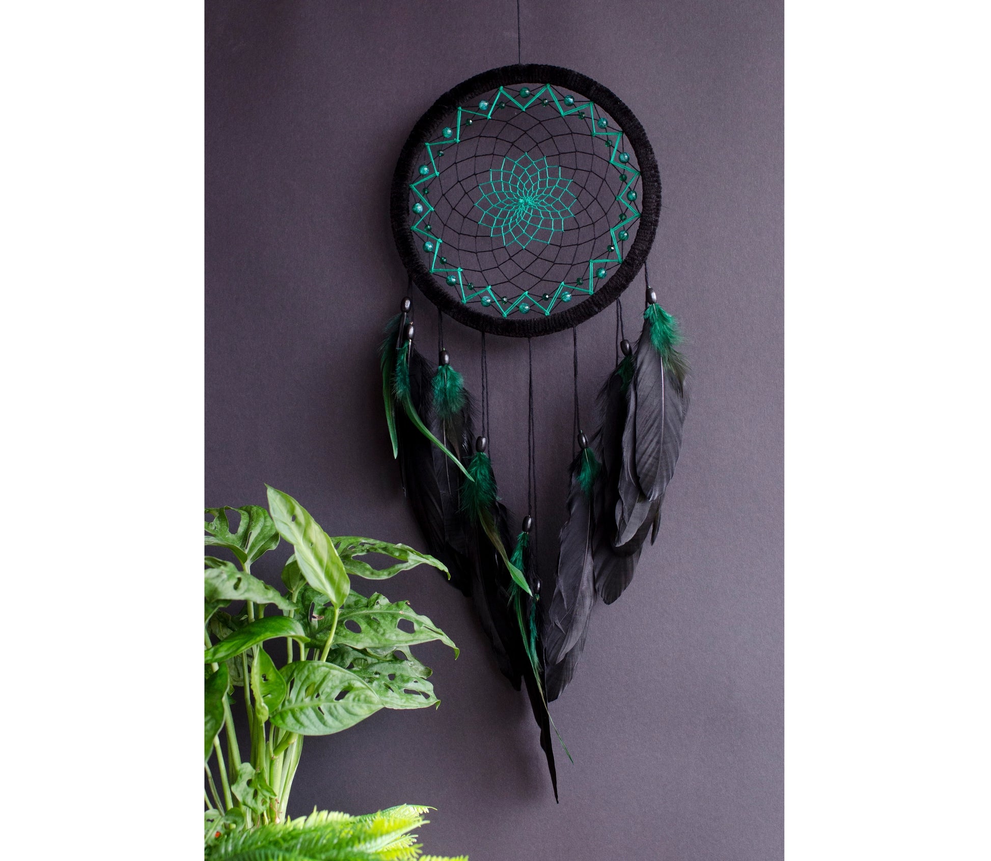 Handmade Black with Green Dreamcatcher