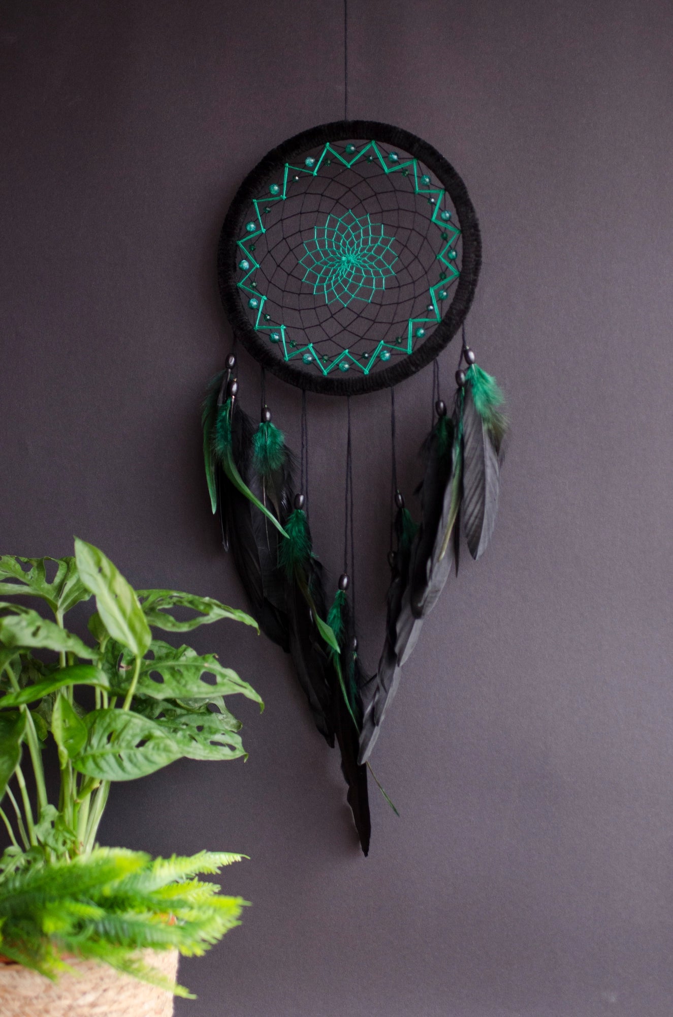 Handmade Black with Green Dreamcatcher