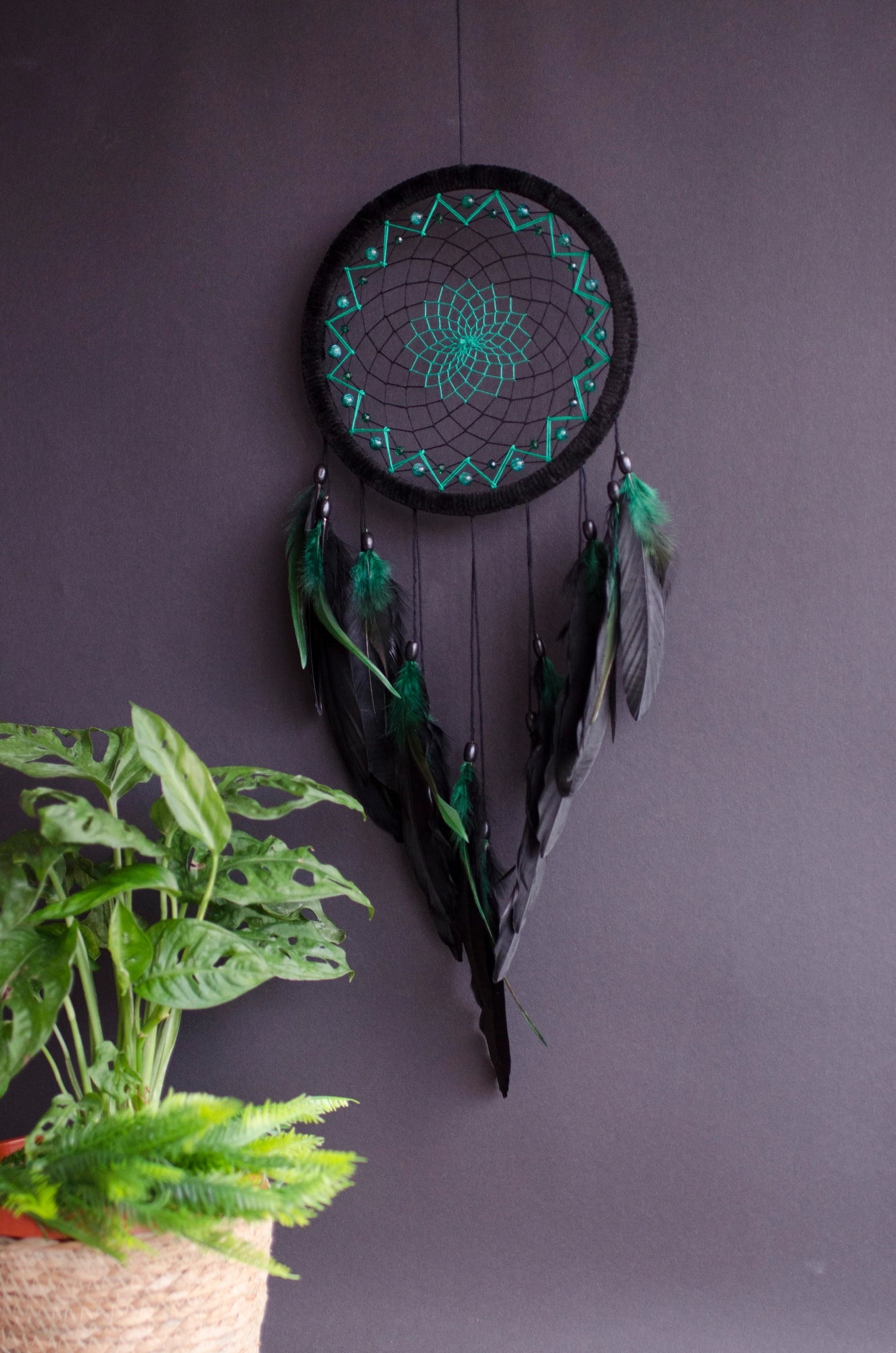 Handmade Black with Green Dreamcatcher