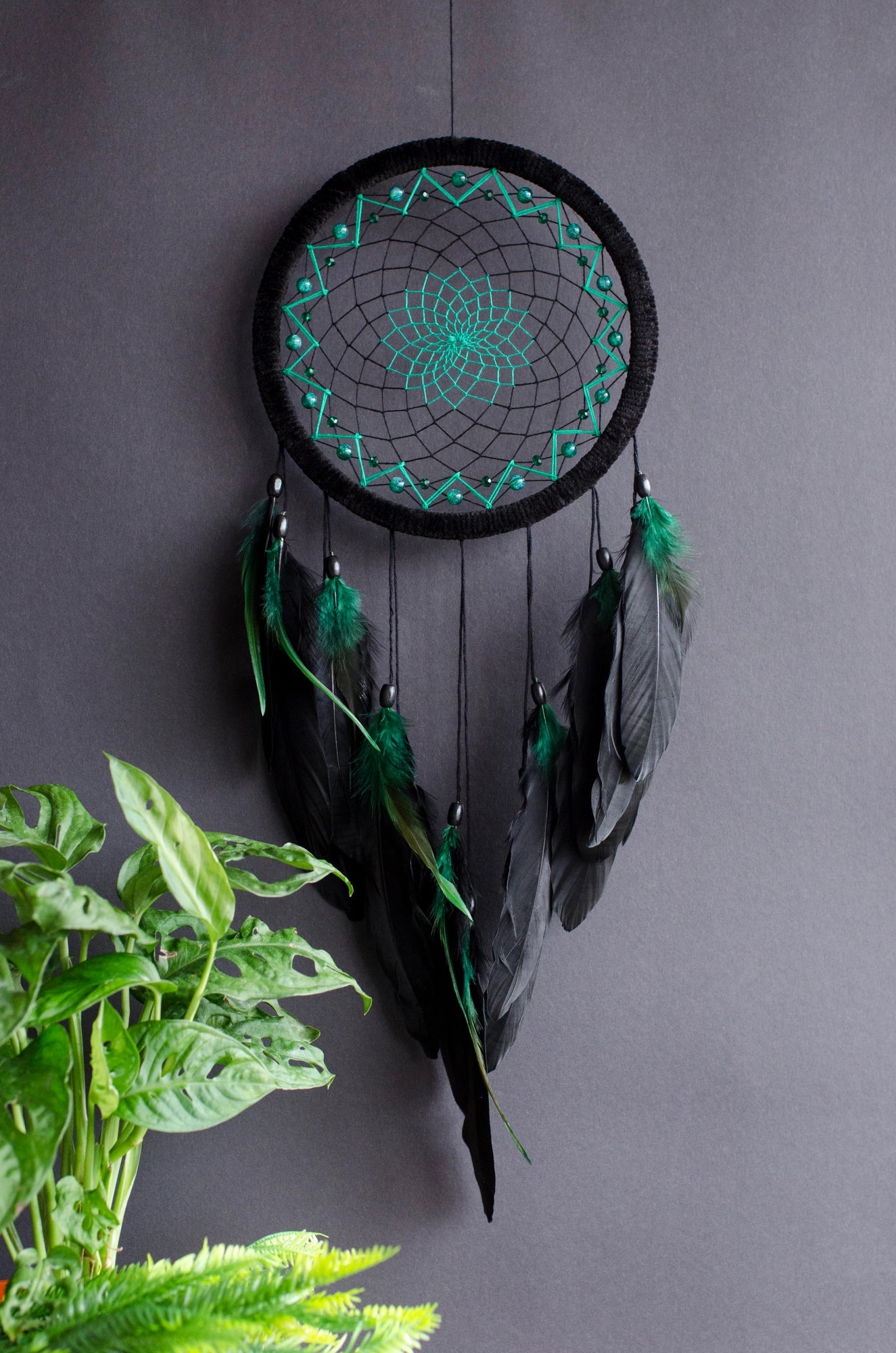 Handmade Black with Green Dreamcatcher