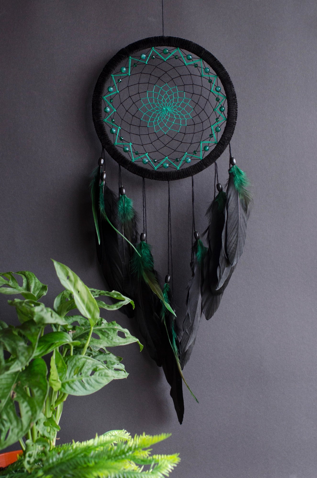 Handmade Black with Green Dreamcatcher