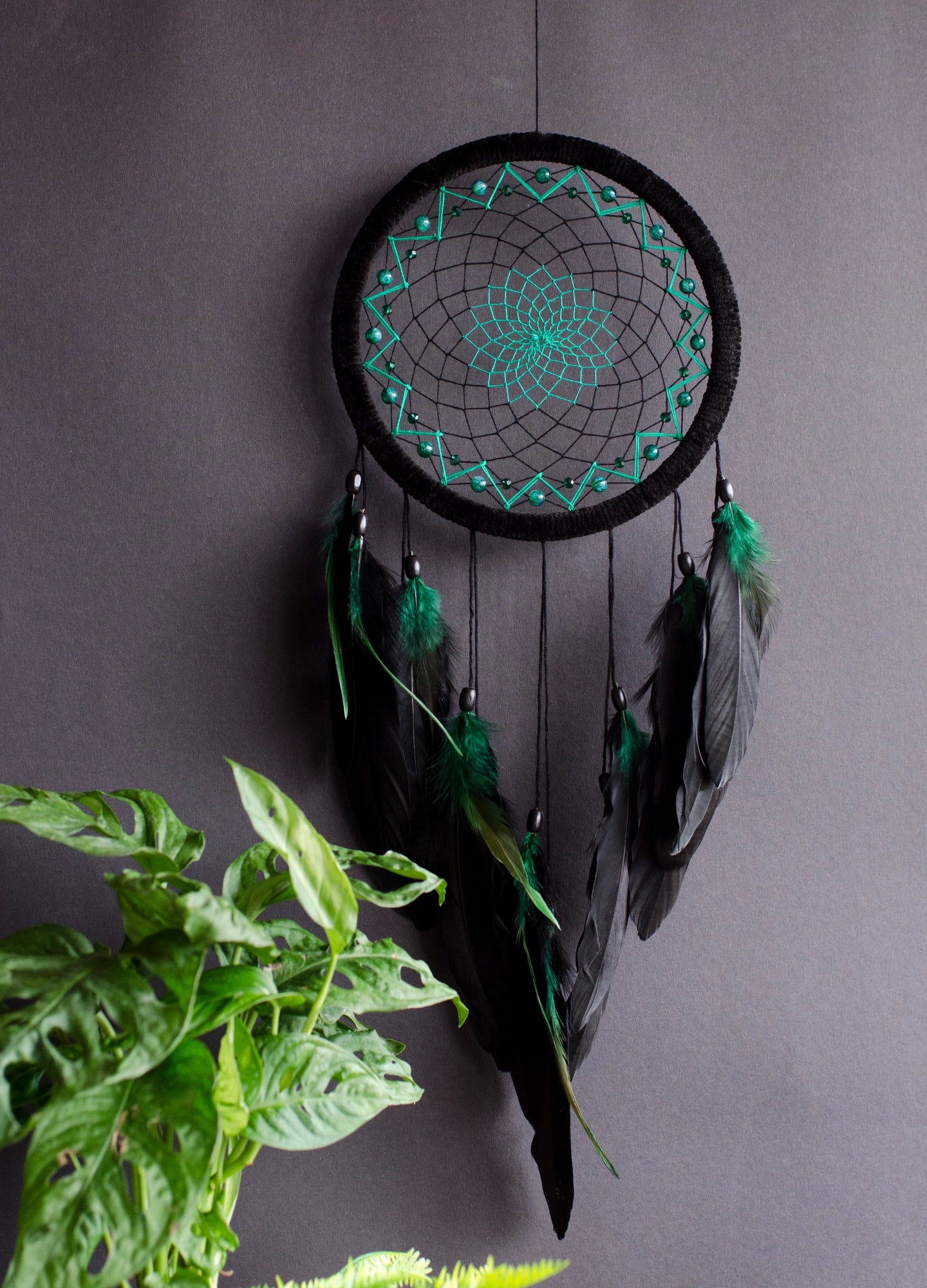 Handmade Black with Green Dreamcatcher