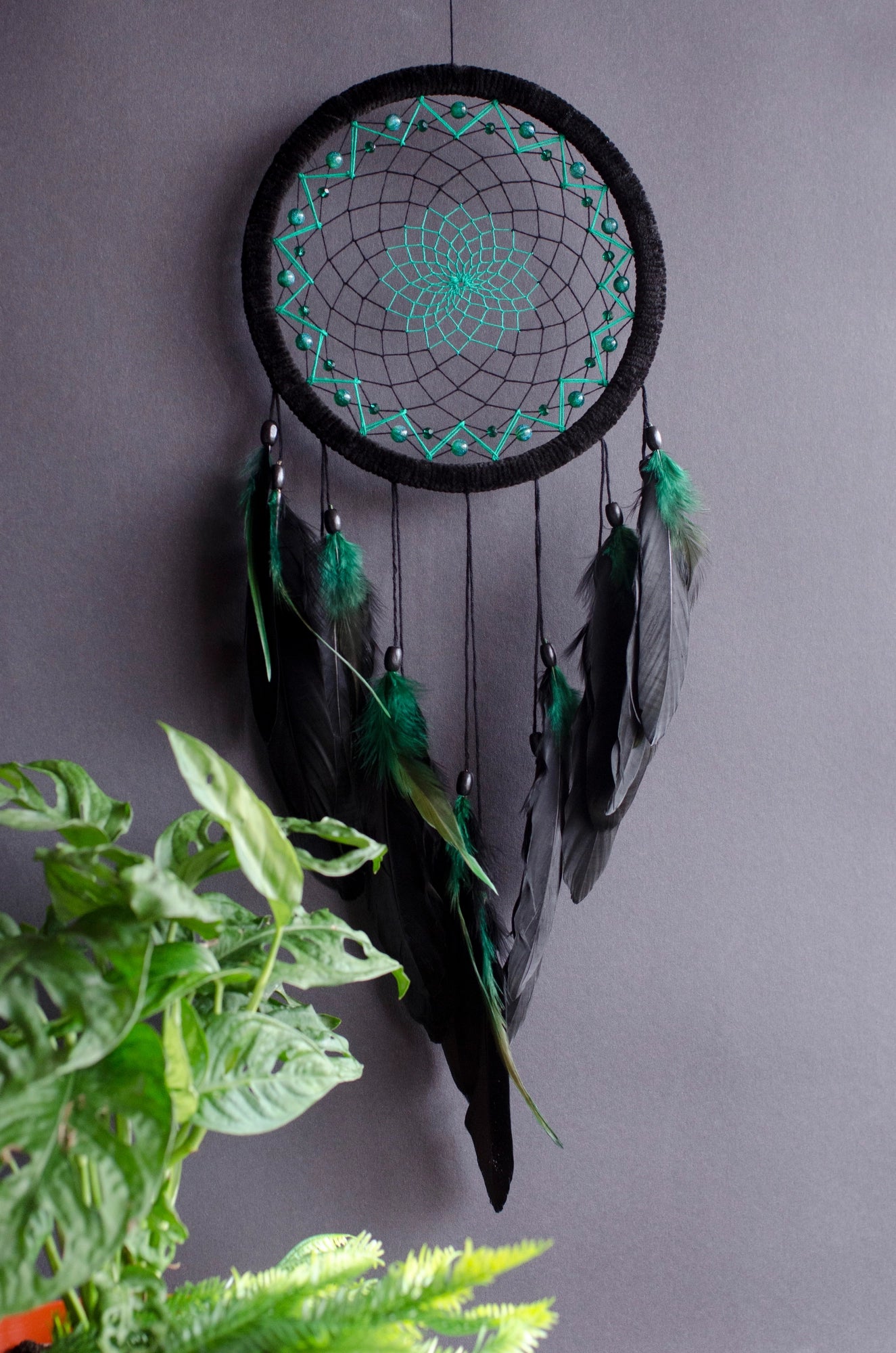 Handmade Black with Green Dreamcatcher