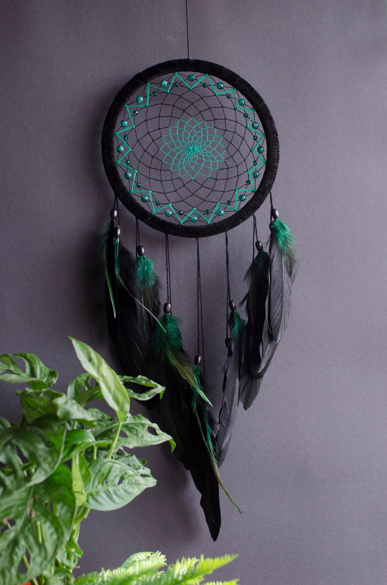 Handmade Black with Green Dreamcatcher