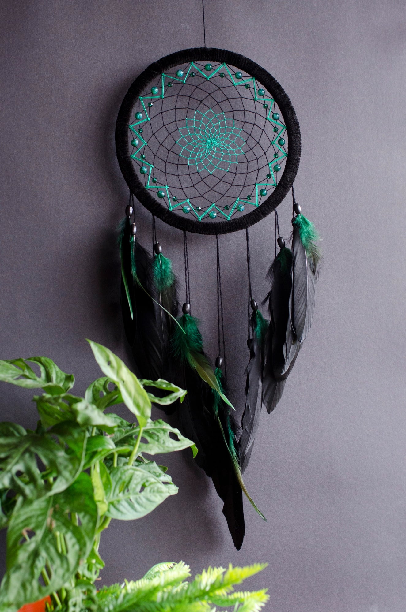 Handmade Black with Green Dreamcatcher