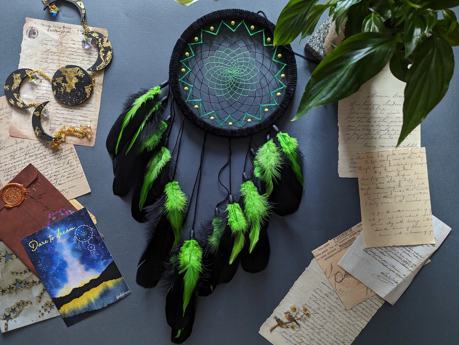 Handmade Black and Green Dream Catcher