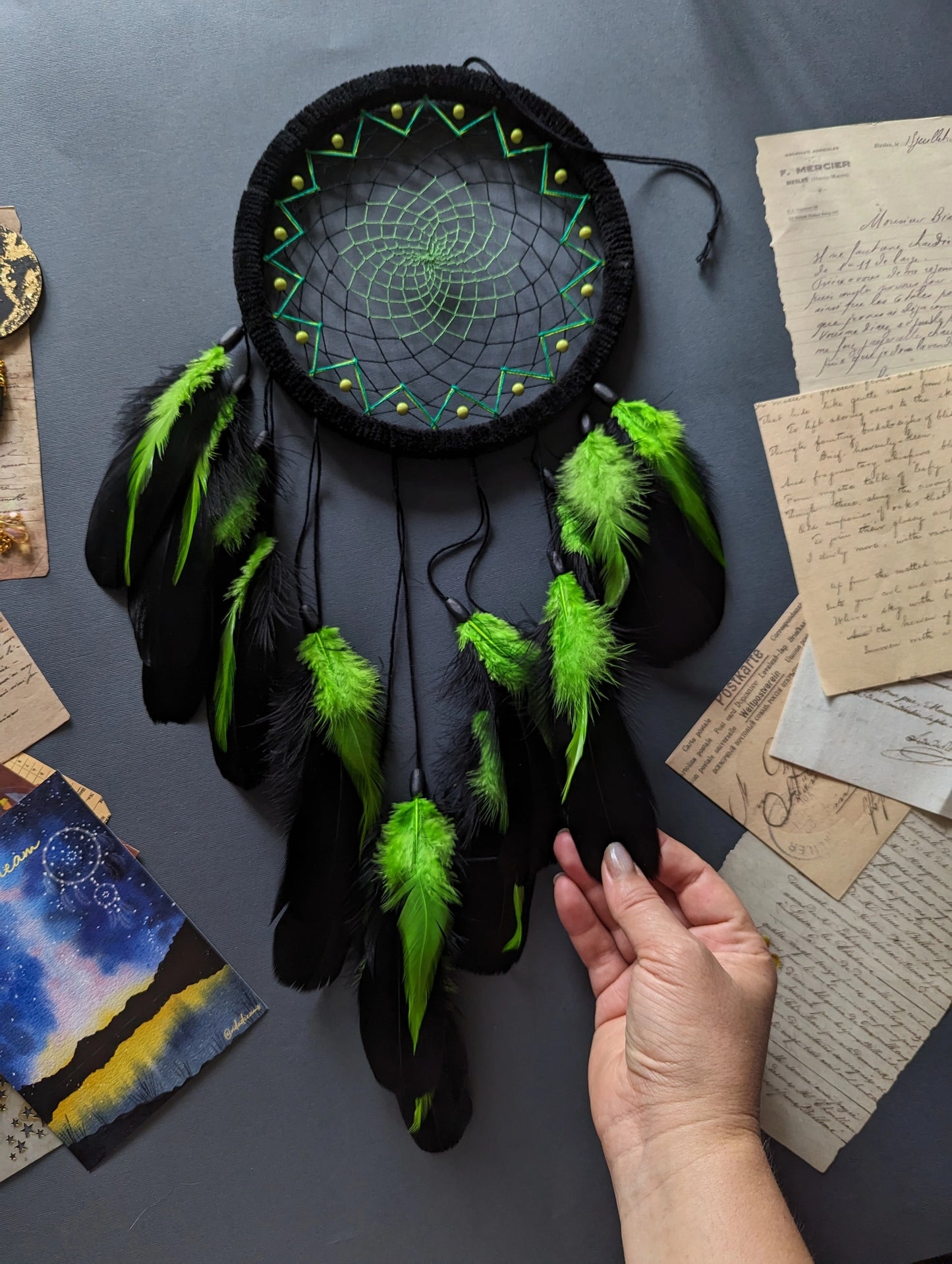 Handmade Black and Green Dream Catcher