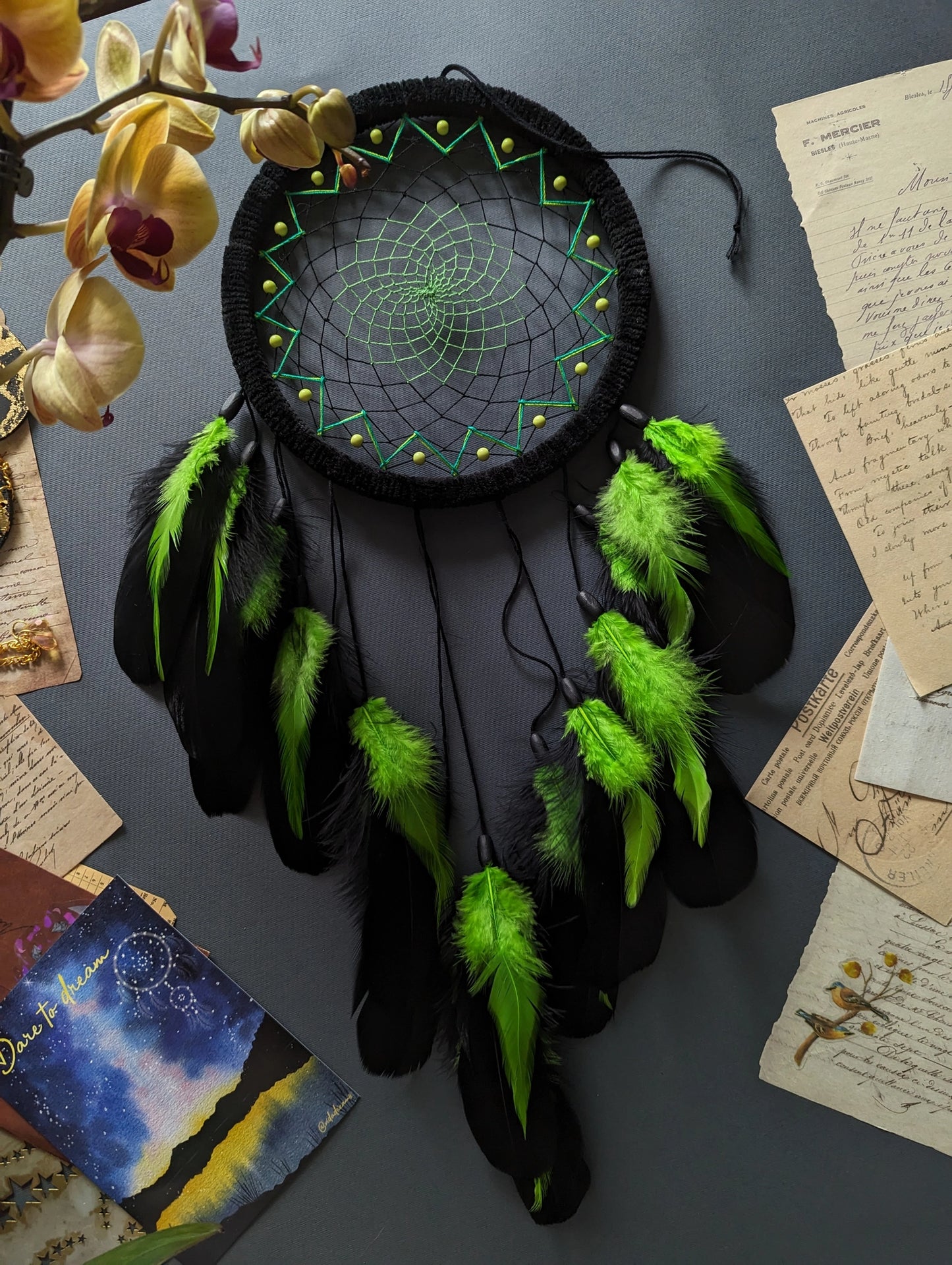 Handmade Black and Green Dream Catcher