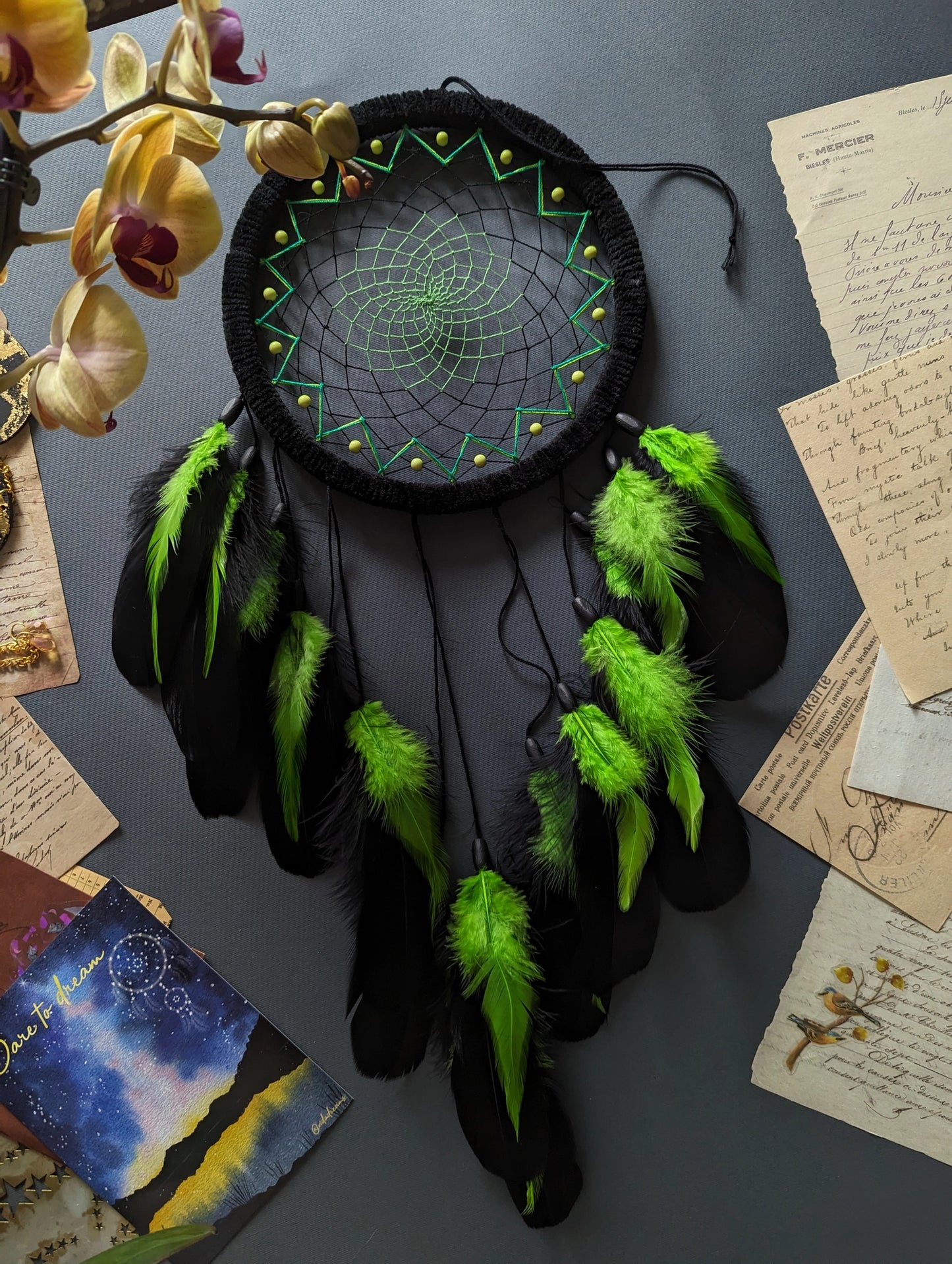 Handmade Black and Green Dream Catcher