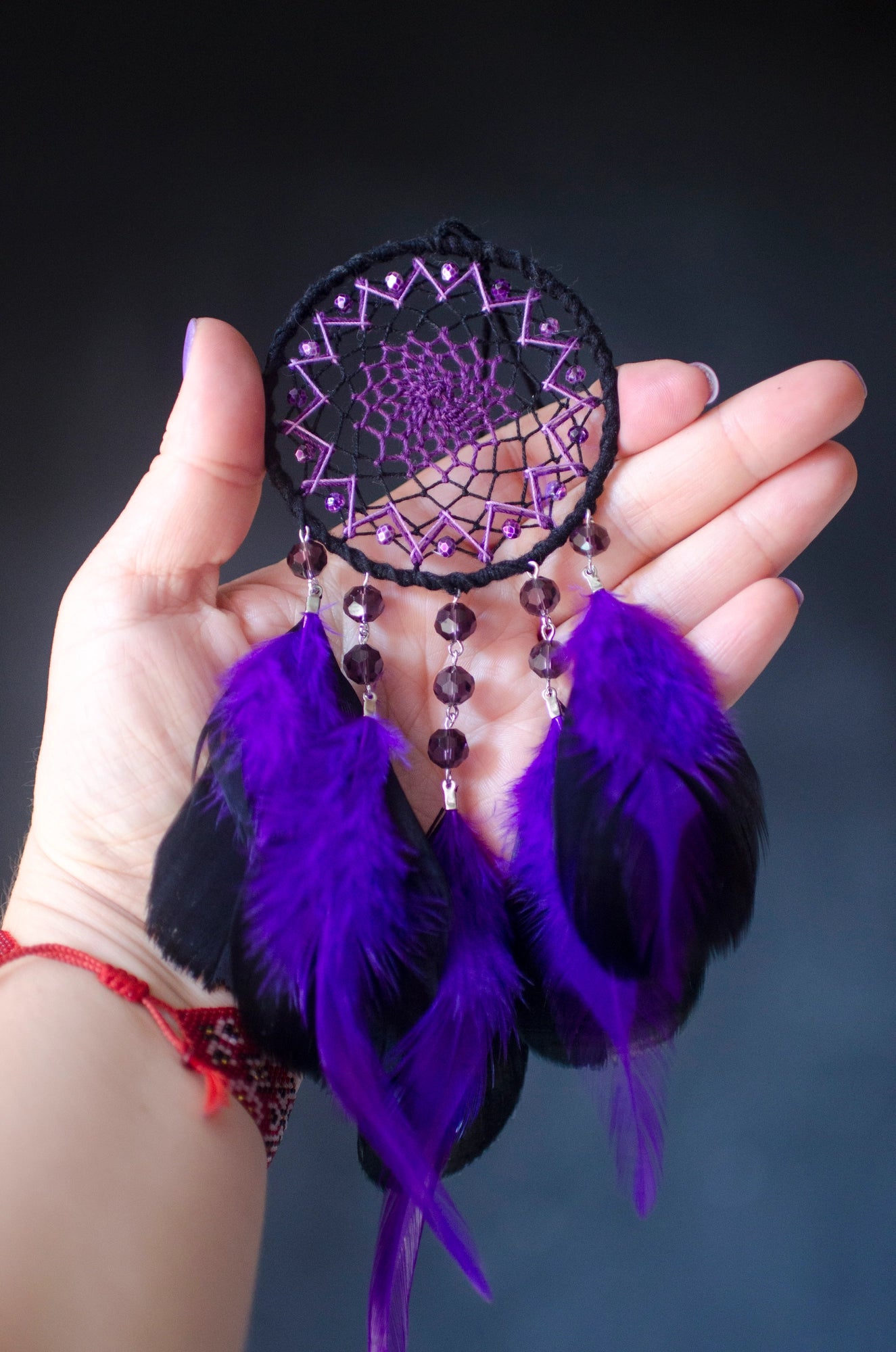 Small Black and Purple Dreamcatcher Car Rearview Charm