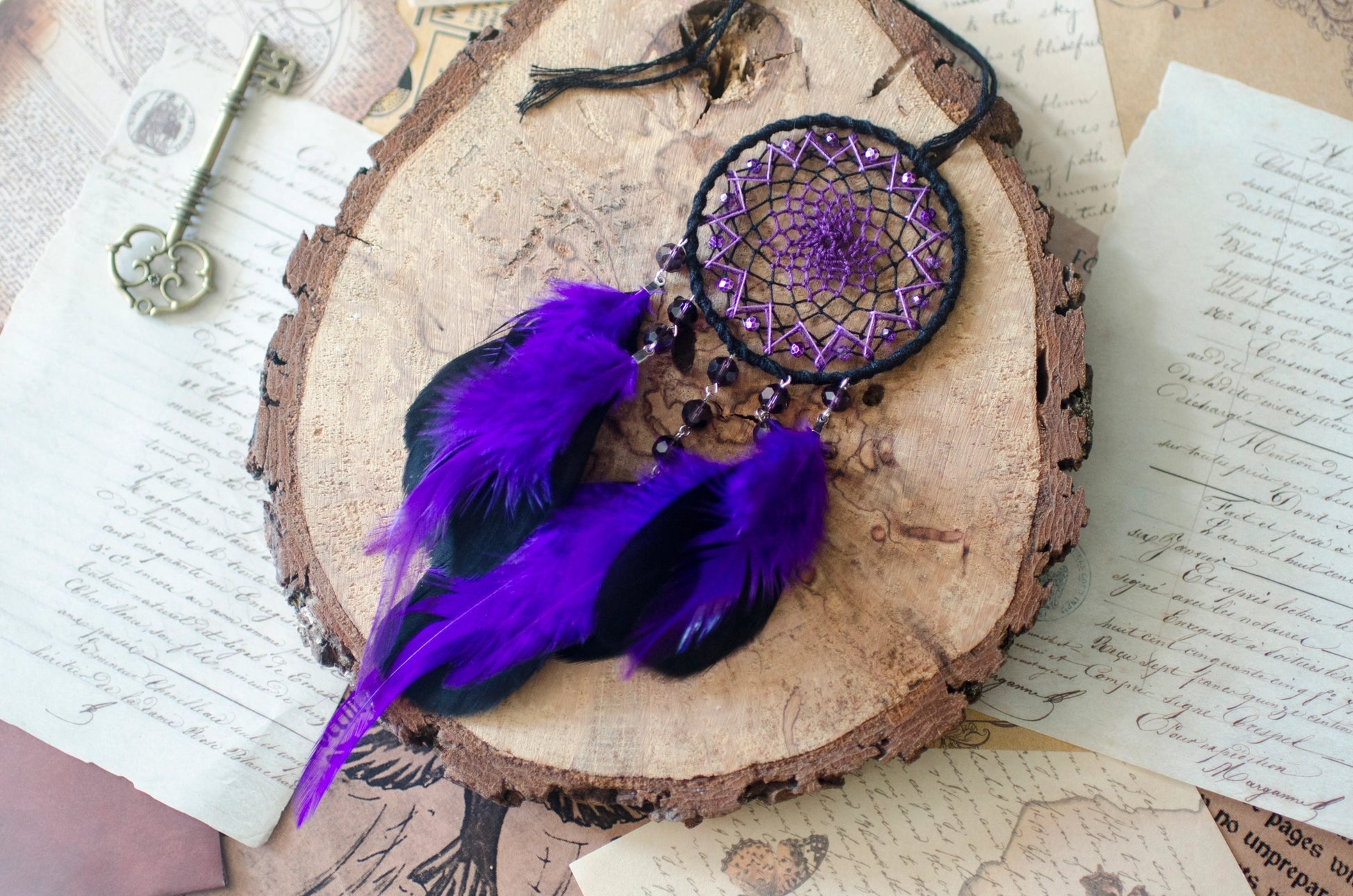 Small Black and Purple Dreamcatcher Car Rearview Charm