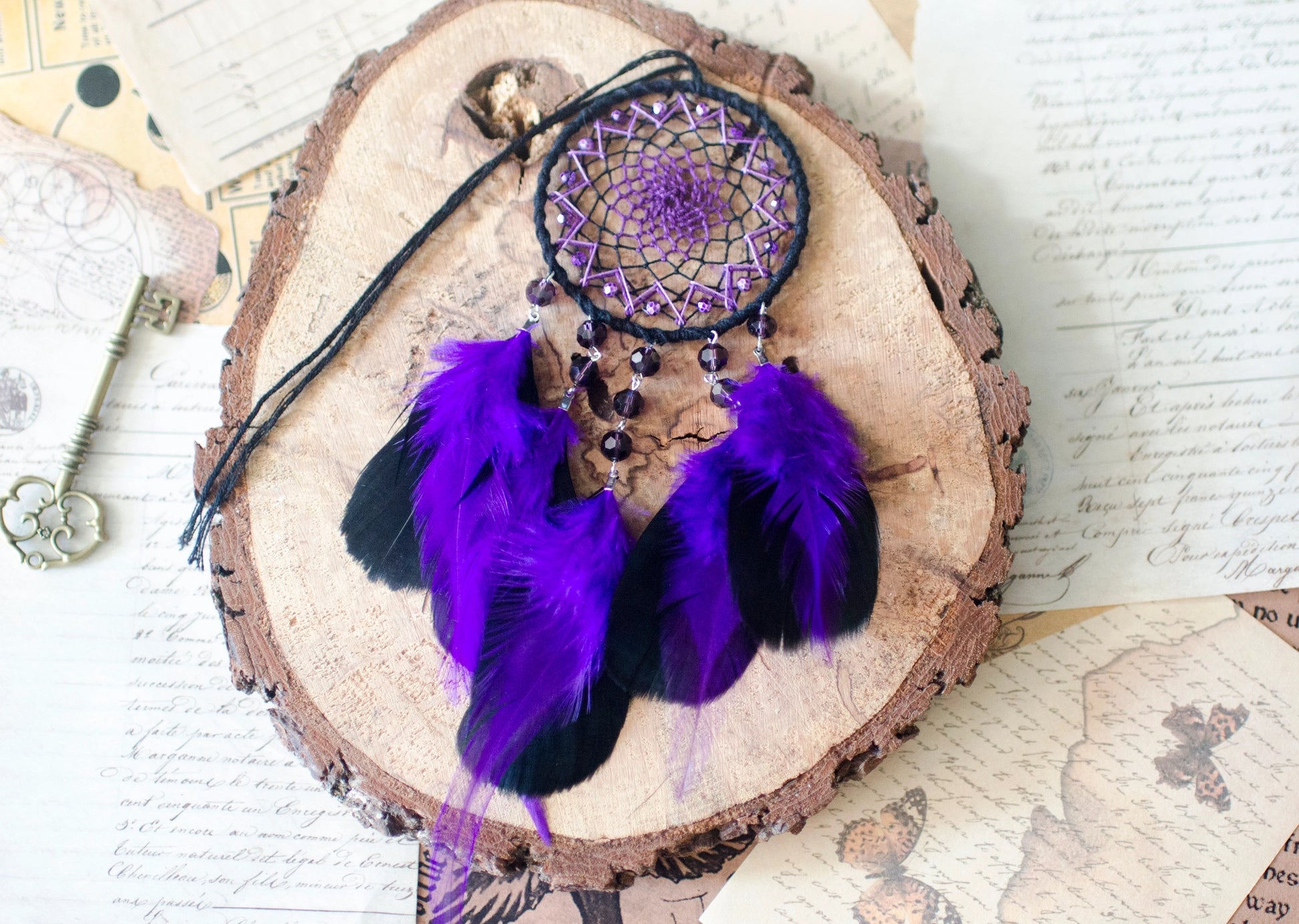 Small Black and Purple Dreamcatcher Car Rearview Charm