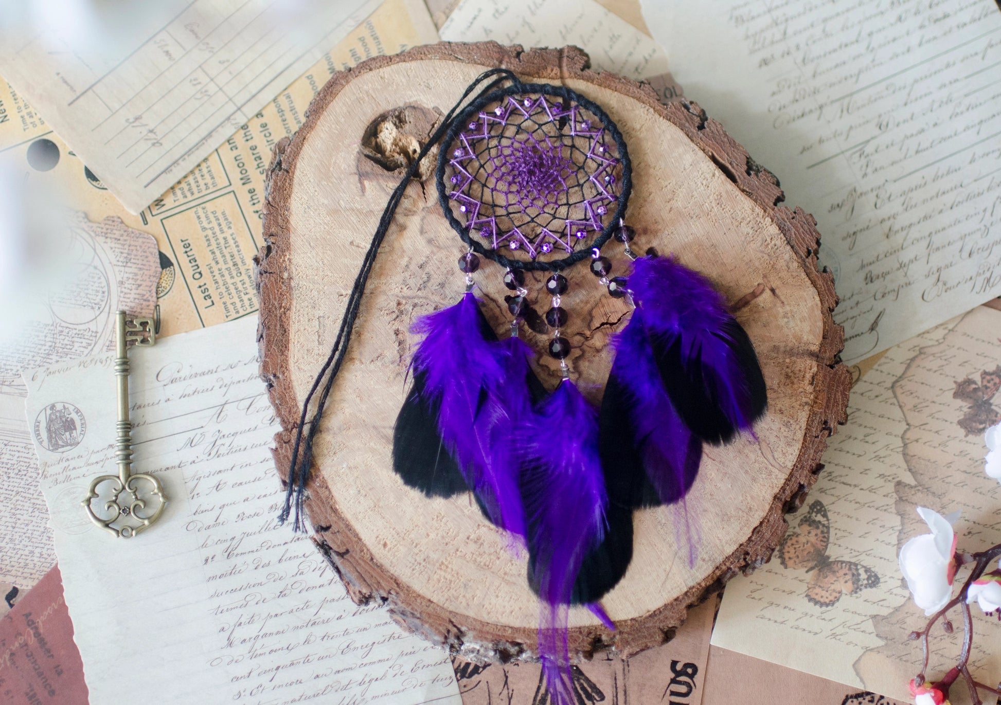 Small Black and Purple Dreamcatcher Car Rearview Charm