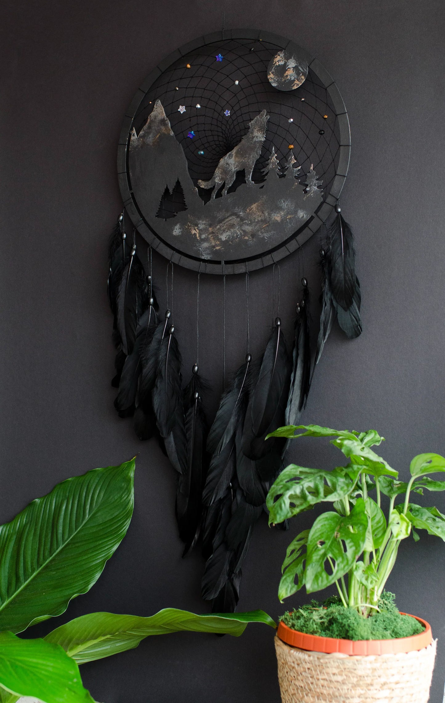 Handmade Wolf Silhouette Dreamcatcher