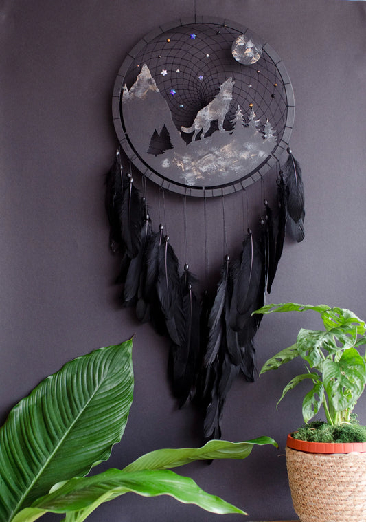 Handmade Wolf Silhouette Dreamcatcher