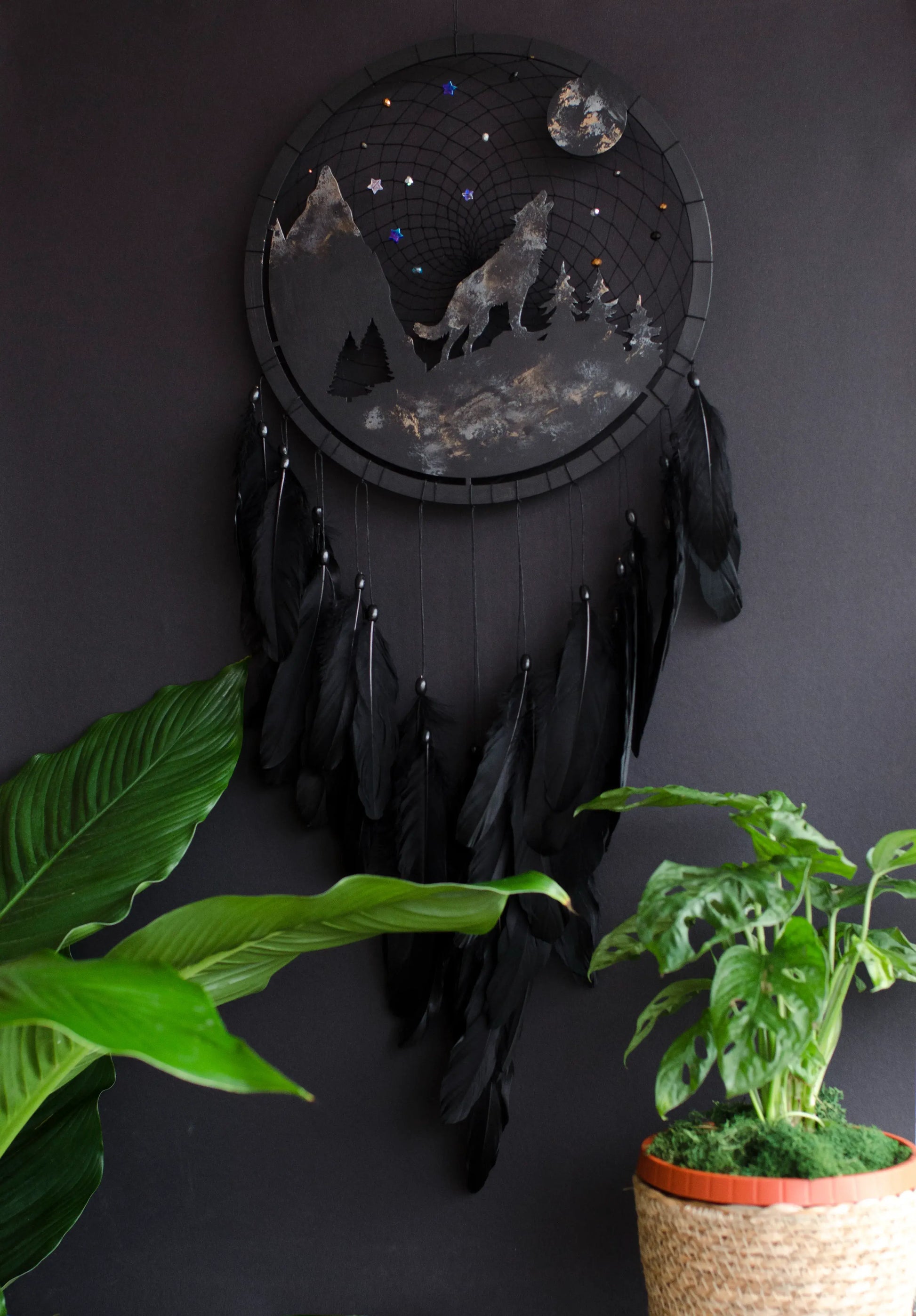 Handmade Wolf Silhouette Dreamcatcher