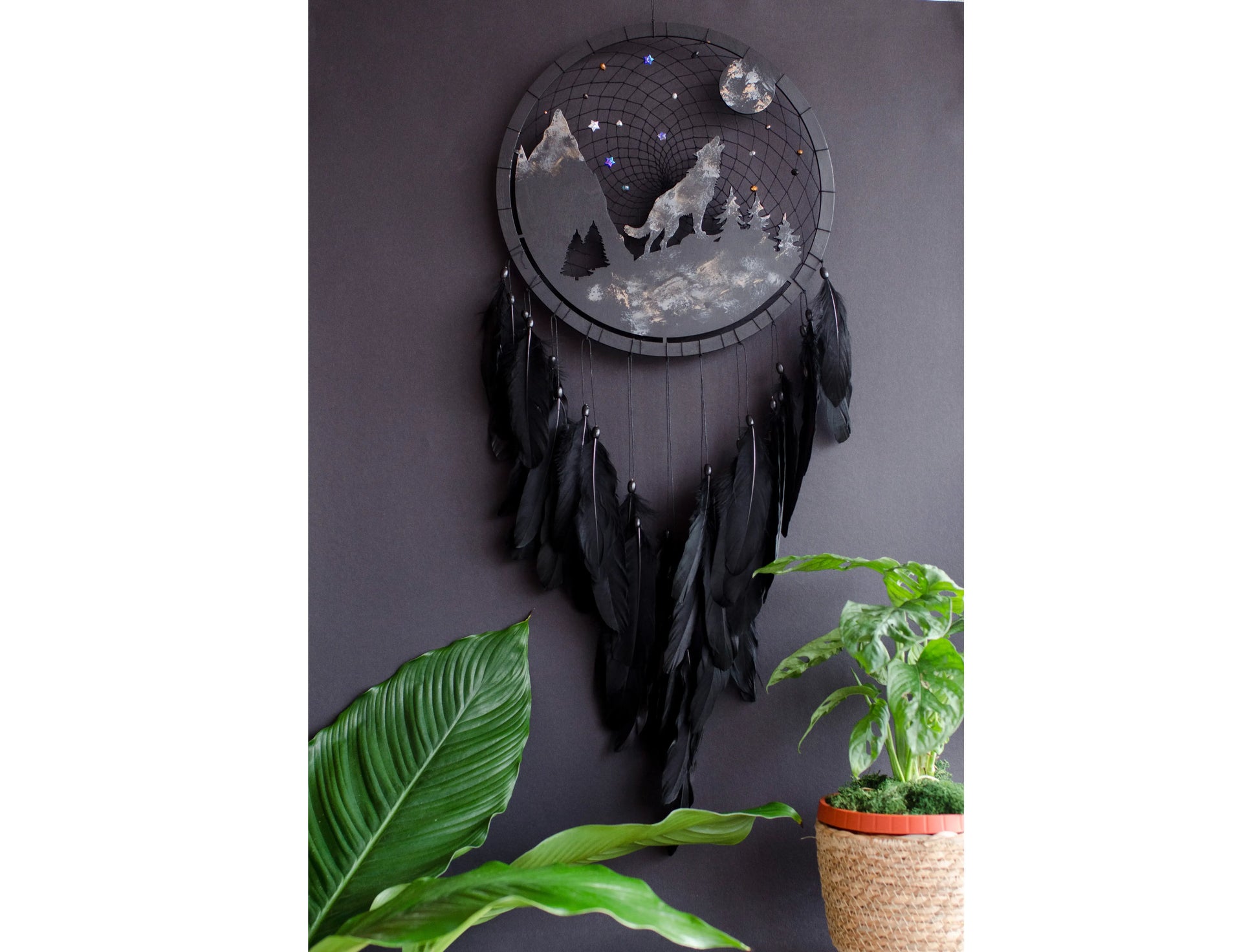 Handmade Wolf Silhouette Dreamcatcher